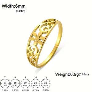 1pc KKJOY Bohemian Stainless Steel Ring - Intricate Floral Vine Design with Six-Petal Flower & Knot Symbol, Durable Unisex Jewelry for Women & Men, Valentine's Day & Mother's Day Gift for Mom, Girlfriend, Elegant Accessory, Elegant Style