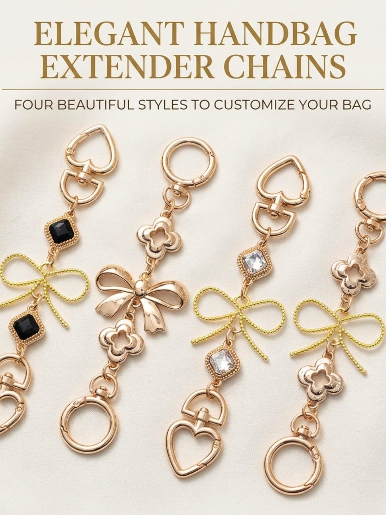 1PC Elegant Bow Flower Bag Chain Extender, Luxury Heart Clasp Handbag Charm, Aesthetic Rhinestone Keychain Accessory, Perfect Birthday Christmas Valentine's Day Gift for Women Girls, Trendy Bag Decor for Tote Backpack