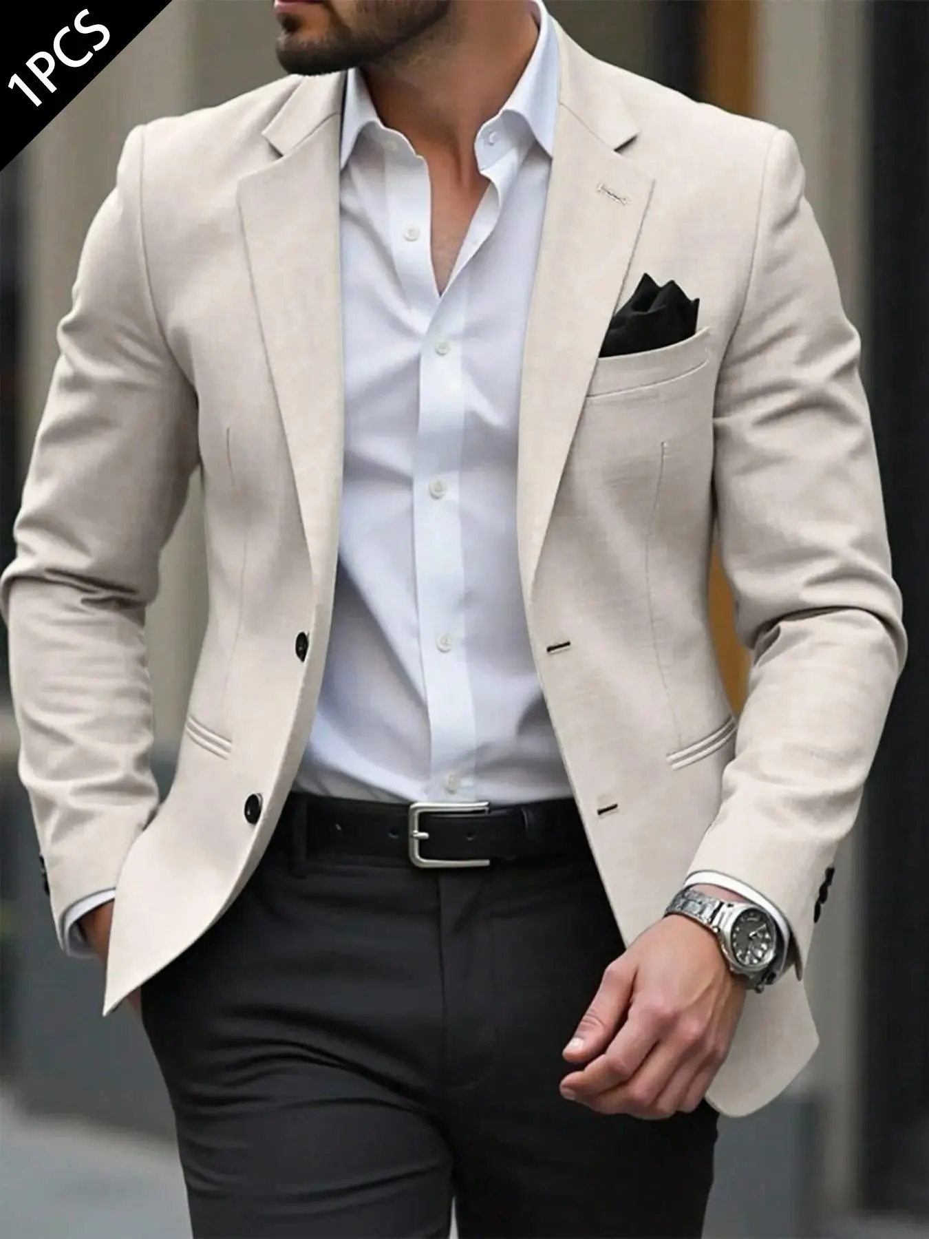 Men's Fashion Polyester Blazer, Long Sleeve Fitted Jacket, Textured with Pockets, Multiple Colors, Elegant Casual, Suitable for Formal Events