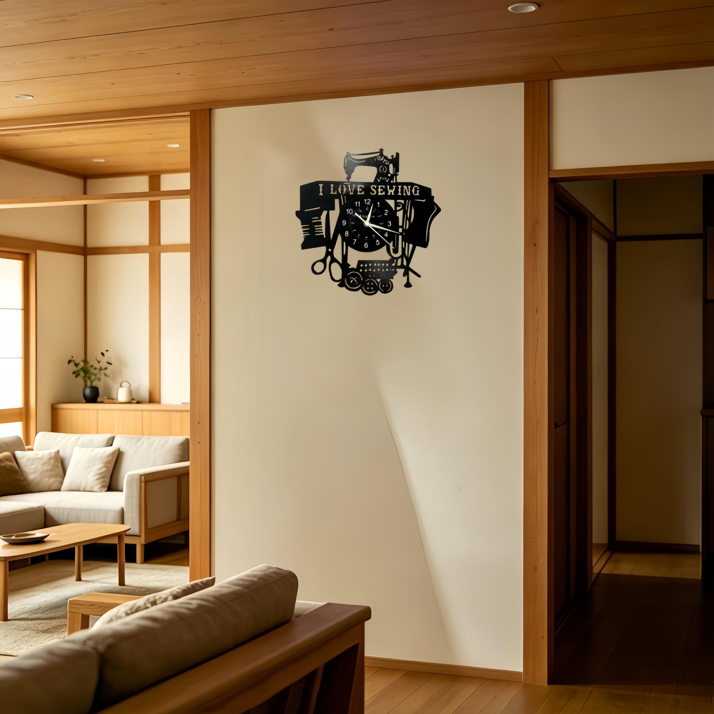 Exclusive Sewing Enthusiast Vinyl Wall Clock, Bold I Love Sewing Slogan, Perfect for Sewing Studio, Tailor Shop, Craft Room, Clothing Store