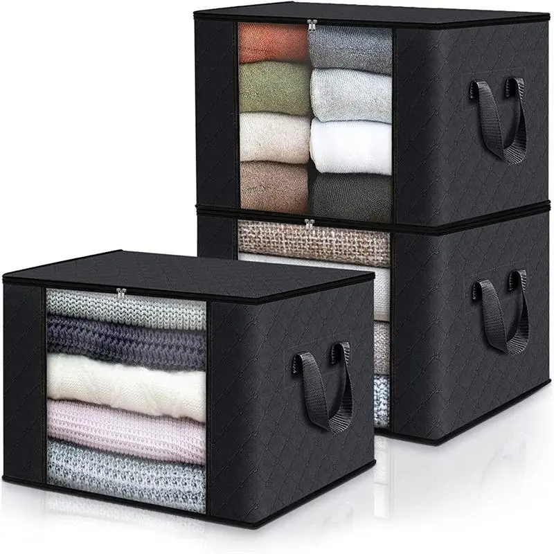 3-Pack Large Capacity Foldable Grey Woven Fabric Storage Bins - Traditional Look Home Organizers, No Electricity Needed, Ideal for Bedroom, Dorm Wardrobes