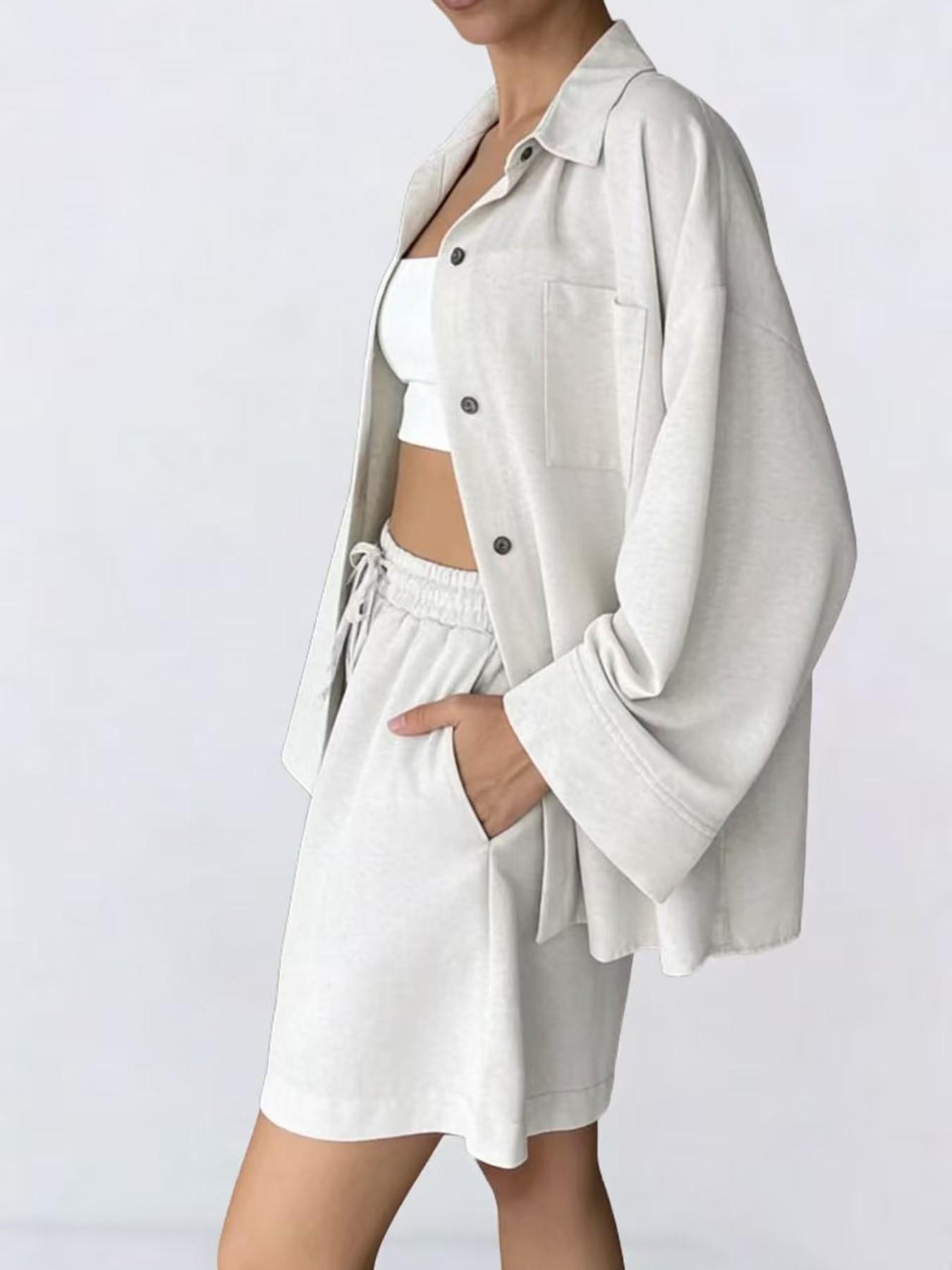 Spring Summer Fashion Womenswear Short Pants Pure Color Shirt Two-Piece Set Suits Casual Loose Fit Short Sleeve Women's