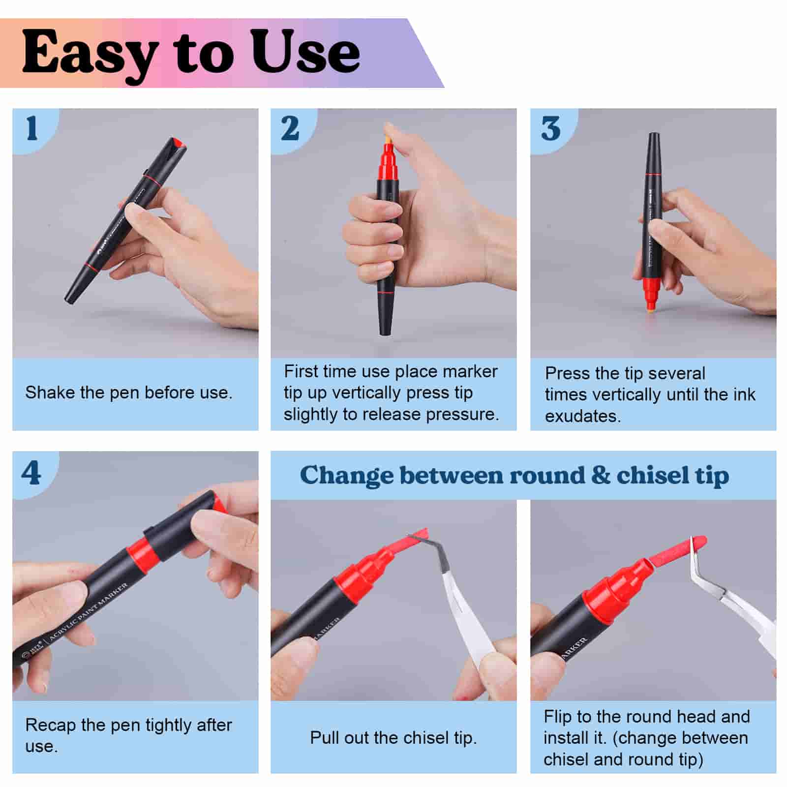 Acrylic Paint Pens Markers, Dual Tip Fine&Brush Paint Markers, Strong Coverage Bright Colors Paint Pens for Rocks, Canvas, Wood, Glass,Fabric, Plastic, Acrylic Paint Set - LET'S RESIN