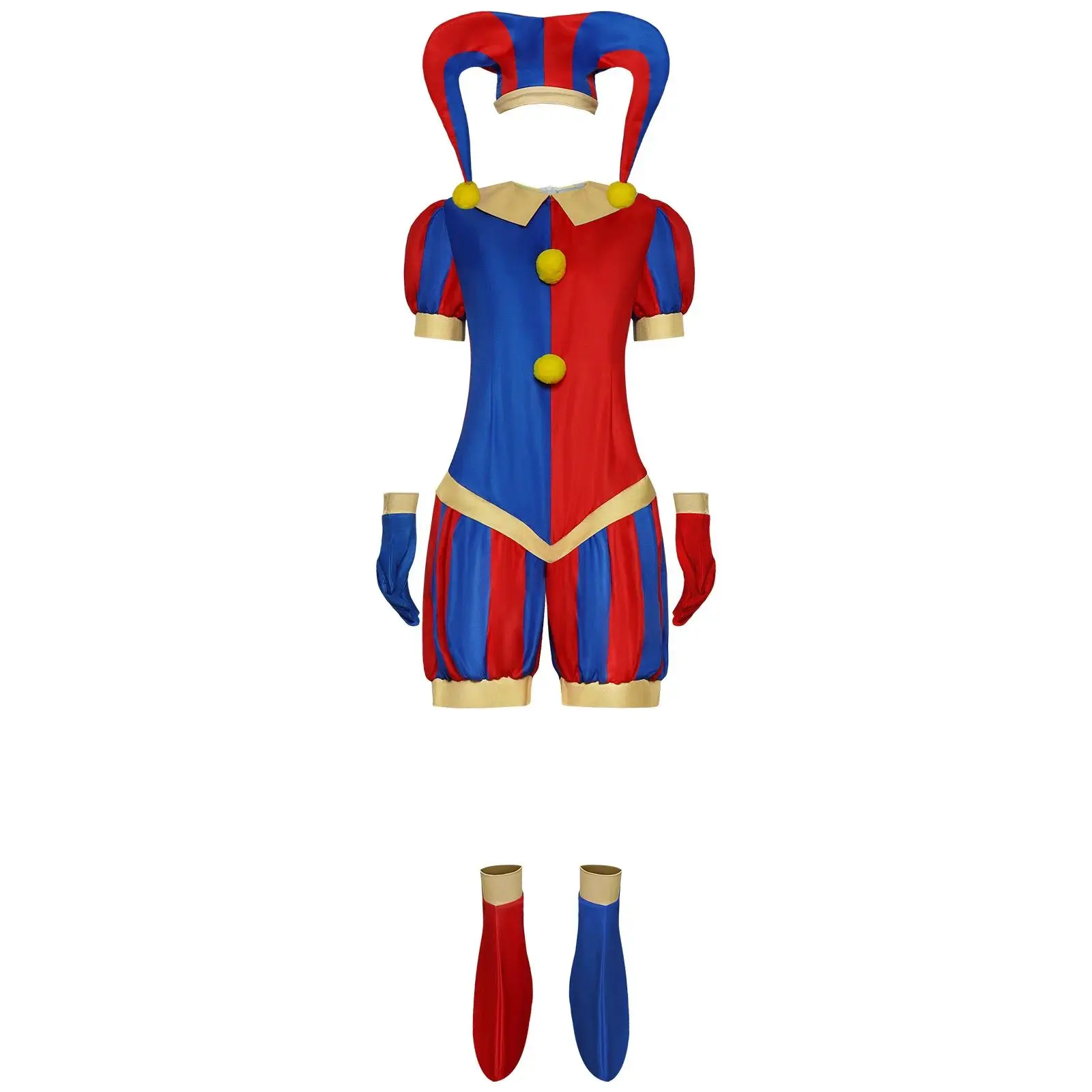 Pomni Cosplay Jumpsuit with Hat AShoes Cover Gloves Magical Virtual Circus Outfits for Halloween Carnival Circus Pomni Costumes