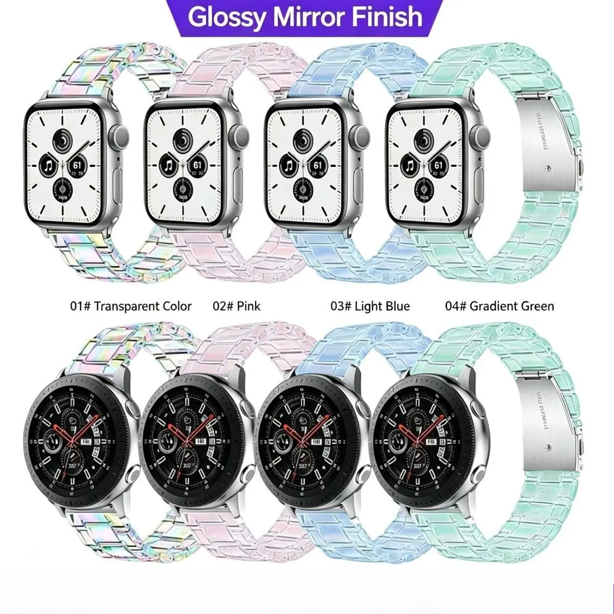 EYWXND Transparent Iridescent Three-Bead Strap for Apple Watch, a replacement wristband compatible with Samsung and Huawei smartwatches, a daily fashion accessory