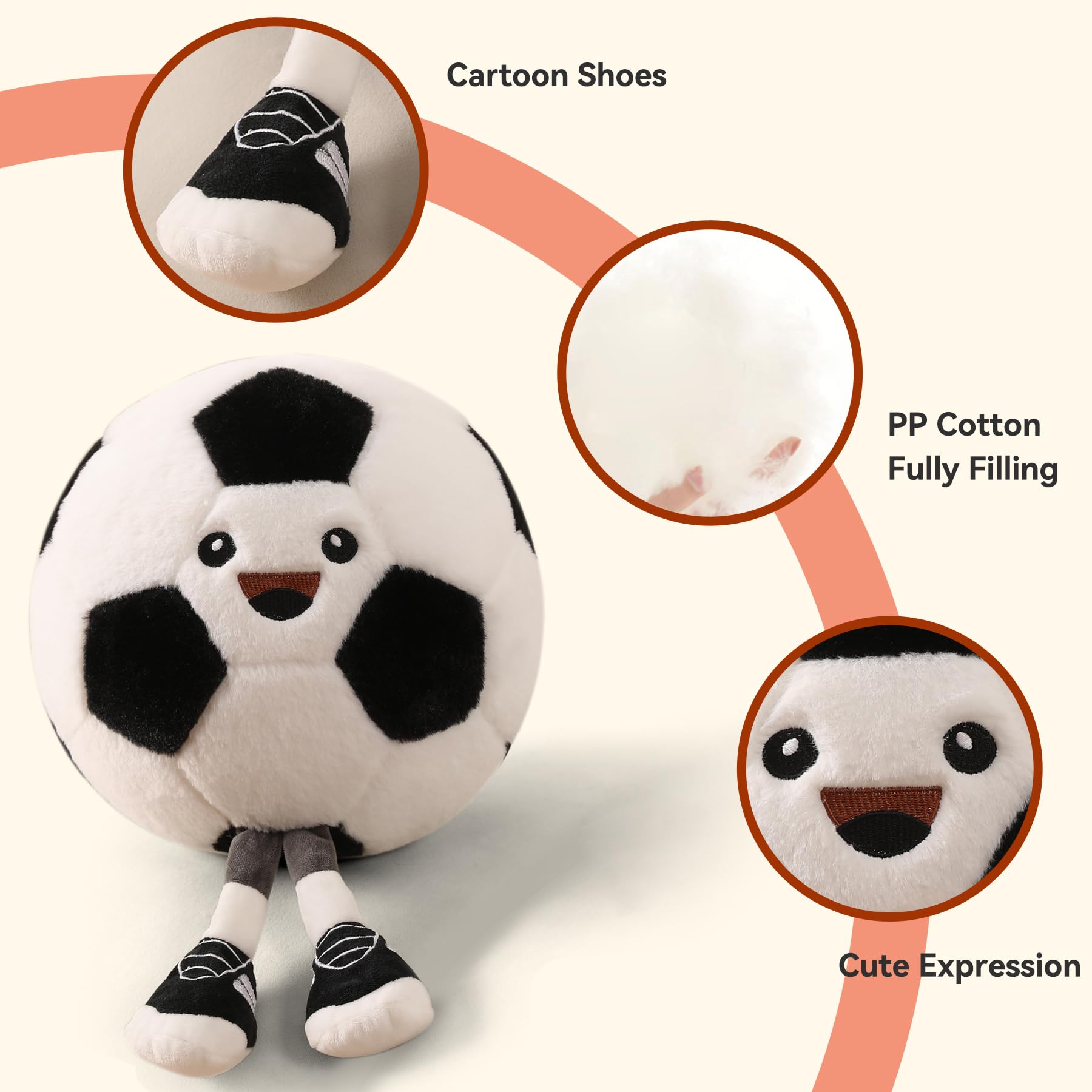 Funny Soccer Ball Plush Pillow with Legs - Adorable Stuffed Animal Toy for Boys and Girls, Soccer-Themed Throw Pillow Gift for Room Decor, Sofa or Bed, Soft Stuffed Animal (Soccer 10 Inch)
