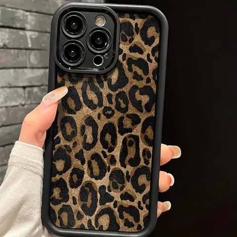 Leopard Print Non-Slip Customized 1.2mm Durable Silicone Protective iPhone Case - Multi-Model Cellphone Casing for iPhone 18,17,16,15,14 Pro Max,13,12,11,Air,XR,XS Plus, Shockproof, Full Camera Protection, Slim, Soft-Handheld Devices, Women's Gift