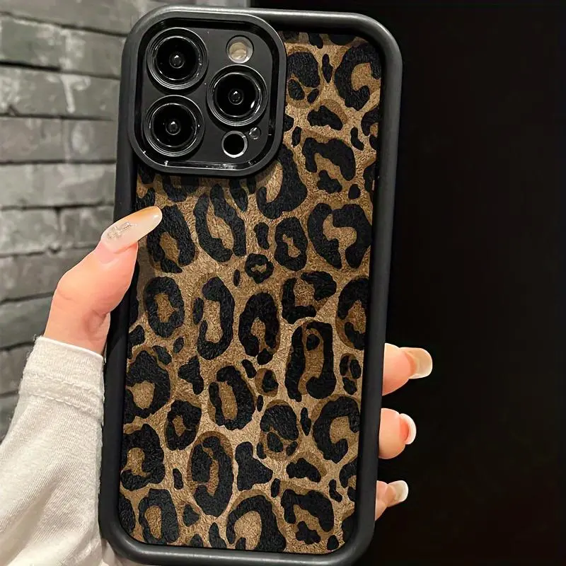 Leopard Print Non-Slip Customized 1.2mm Durable Silicone Protective iPhone Case - Multi-Model Cellphone Casing for iPhone 18,17,16,15,14 Pro Max,13,12,11,Air,XR,XS Plus, Shockproof, Full Camera Protection, Slim, Soft-Handheld Devices, Women's Gift