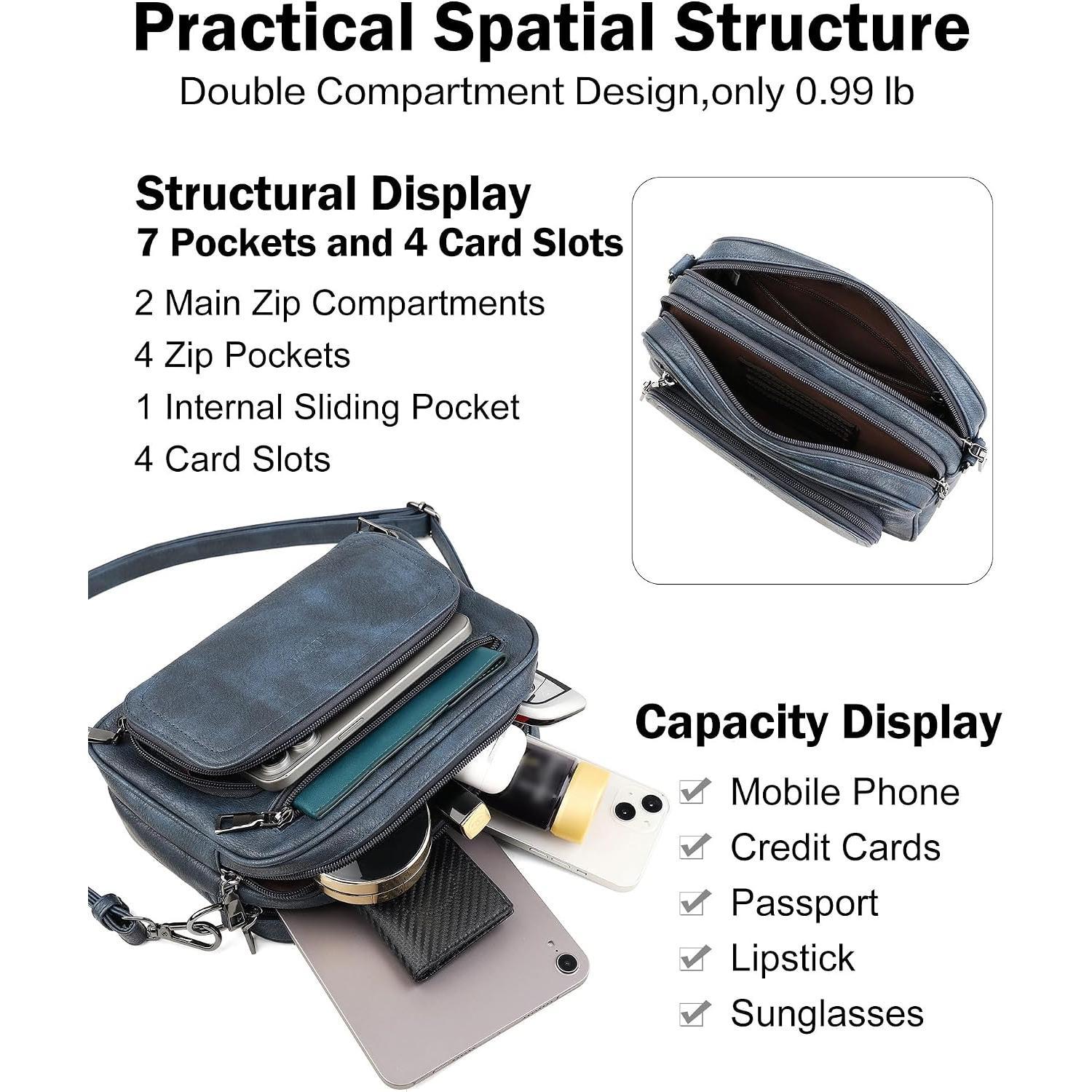 Crossbody Bags Women Men, RFID Large Capacity Purse Double-Zip | Vegan Leather Crossbody with RFID 4 Card Slots, Multi-Pockets & Wide Strap, Large Capacity for Work, Travel & Daily Use Crossbody Bags Women Men, RFID Large Capacity Purse Double-Zip | Vegan Leather Crossbody with RFID 4 Card Slots, Multi-Pockets & Wide Strap, Large Capacity for Work, Travel & Daily Use