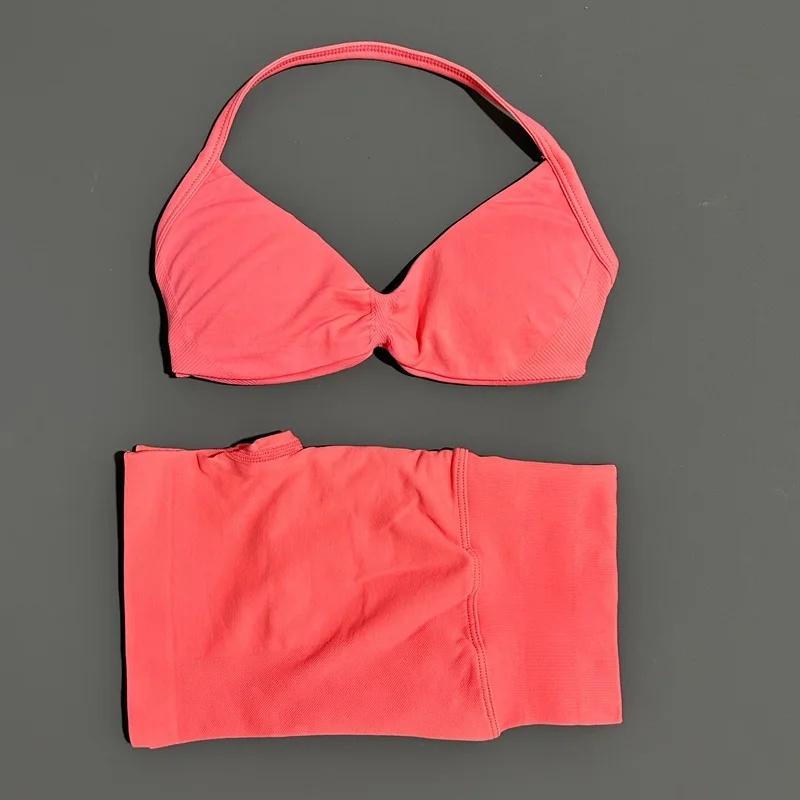 2 Piece Sport Set Women Seamless Yoga Tank Bra Waist Scrunch Bum Gym Shorts Sets Fitness Running Workout Suit,Sports,Leggings,Backless,Halter,Crop,Butt,stylish,activewear,,daily,outfit,,Insulated,Hunting,Camo,mfvim,woman,,athletic,, Two Piece Set