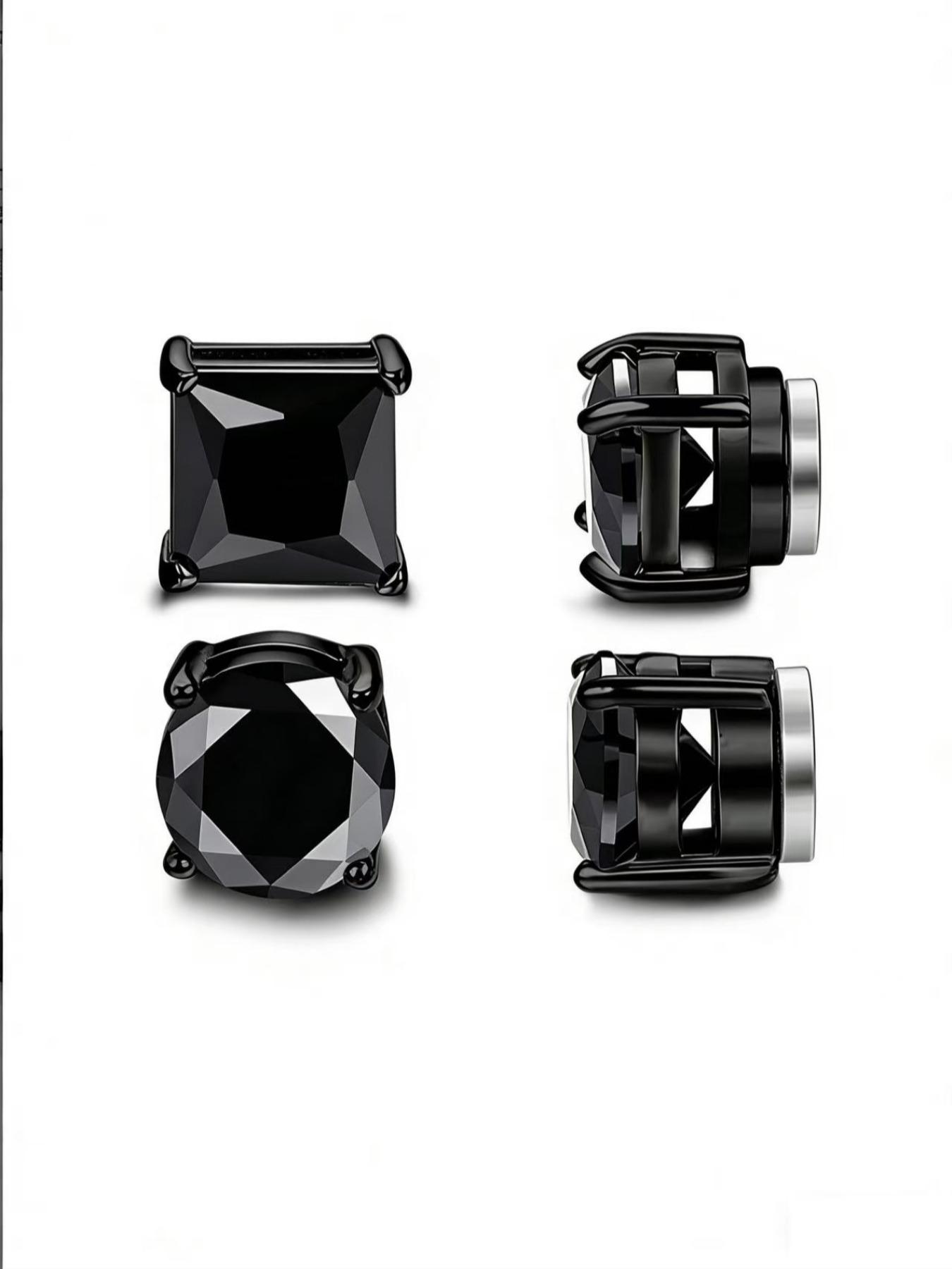 4pcs Simple Stainless Steel Cubic Zirconia Ear Clips, Sparkling Zirconia Magnetic Design Unisex Jewelry Set, Perfect Gift for All Seasons