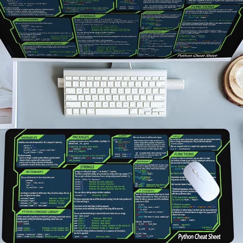 Python Cheat Sheet Desk Mat Gaming Mouse Pad XXL Extended Mouse Pad for Laptop Large Mouse Pad for Desk with Non-Slip Rubber Base Stitched Edges Surface for PC Gamers Office Workers & Home Use
