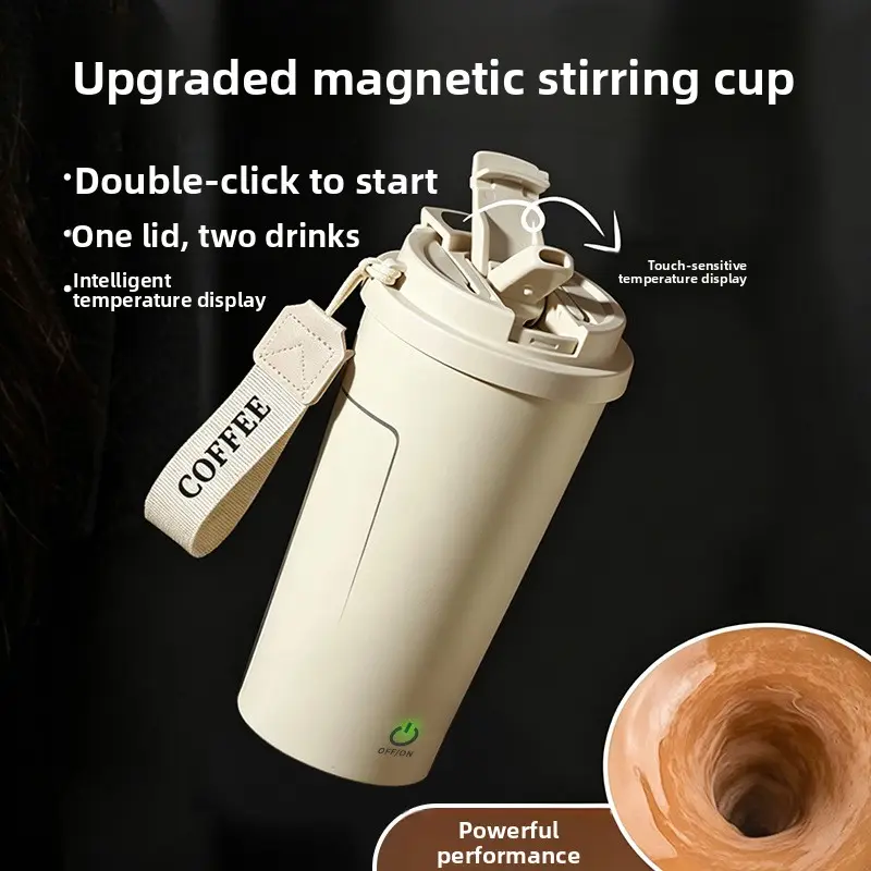 Cross-Border Coffee Cup, Thermos Cup, Fully Automatic Stirring Cup, Portable Fitness Sports Digital Display Water Cup, Electric Shaker Cup Drinkware Flasks Mug Tumbler