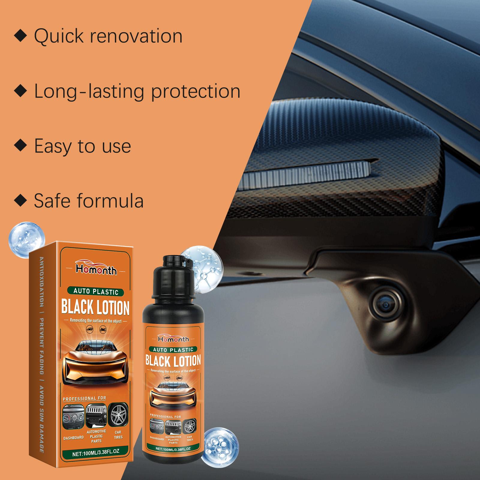 Homonth 100ml (3.38 fl oz) Auto Plastic Restorer Single Bottle - Black Lotion with Sponge, Polymer Matrix Trim/Dashboard Hydrophobic Coating for Anti-Oxidation & UV Protection