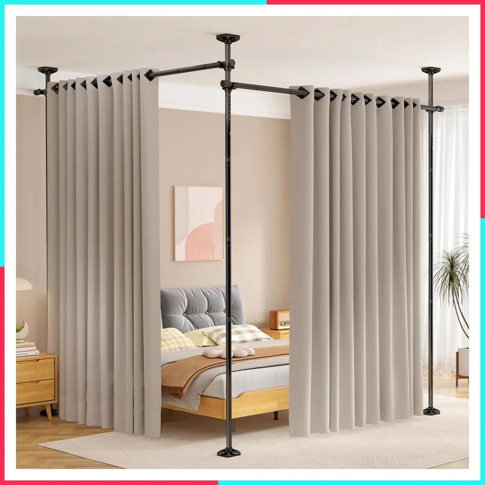 Room Divider Privacy Wall Partition Screen, Adjustable Width 28-114 Inches, Freestanding Separation Panel, Black