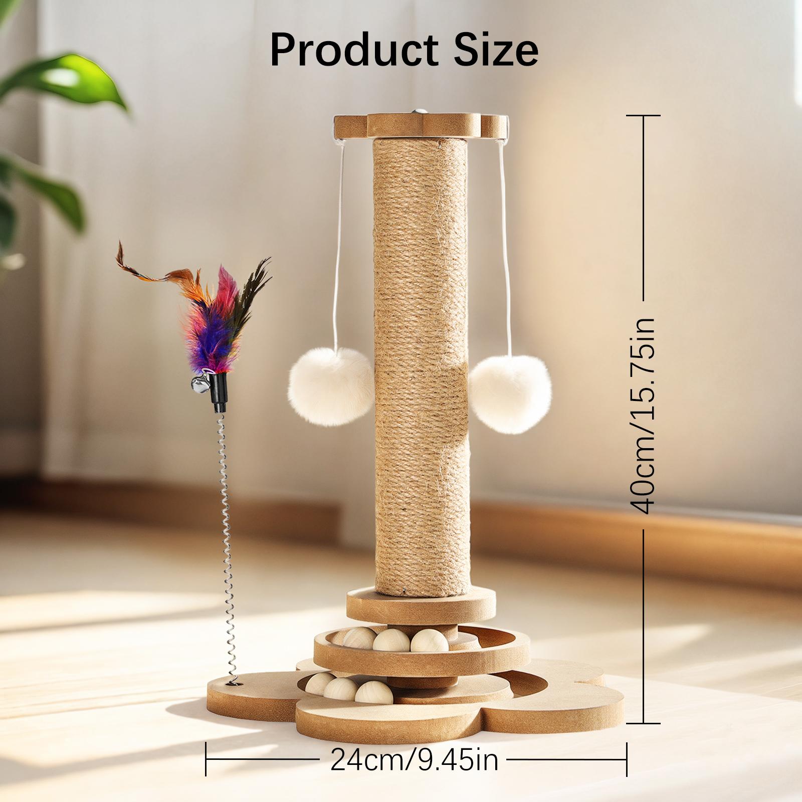 Pawaboo 9.45'' Cat Scratching Post, Cat Scratcher Tree Tower Scratching Posts for Indoor Cats, Sisal Kitten Scratch Posts Trees with Hanging Fluffy Balls and Track Balls, Furniture Protector Cat Toys Wood Pawaboo 9.45'' Cat Scratching Post, Cat Scratcher Tree Tower Scratching Posts for Indoor Cats, Sisal Kitten Scratch Posts Trees with Hanging Fluffy Balls and Track Balls, Furniture Protector Cat Toys Wood