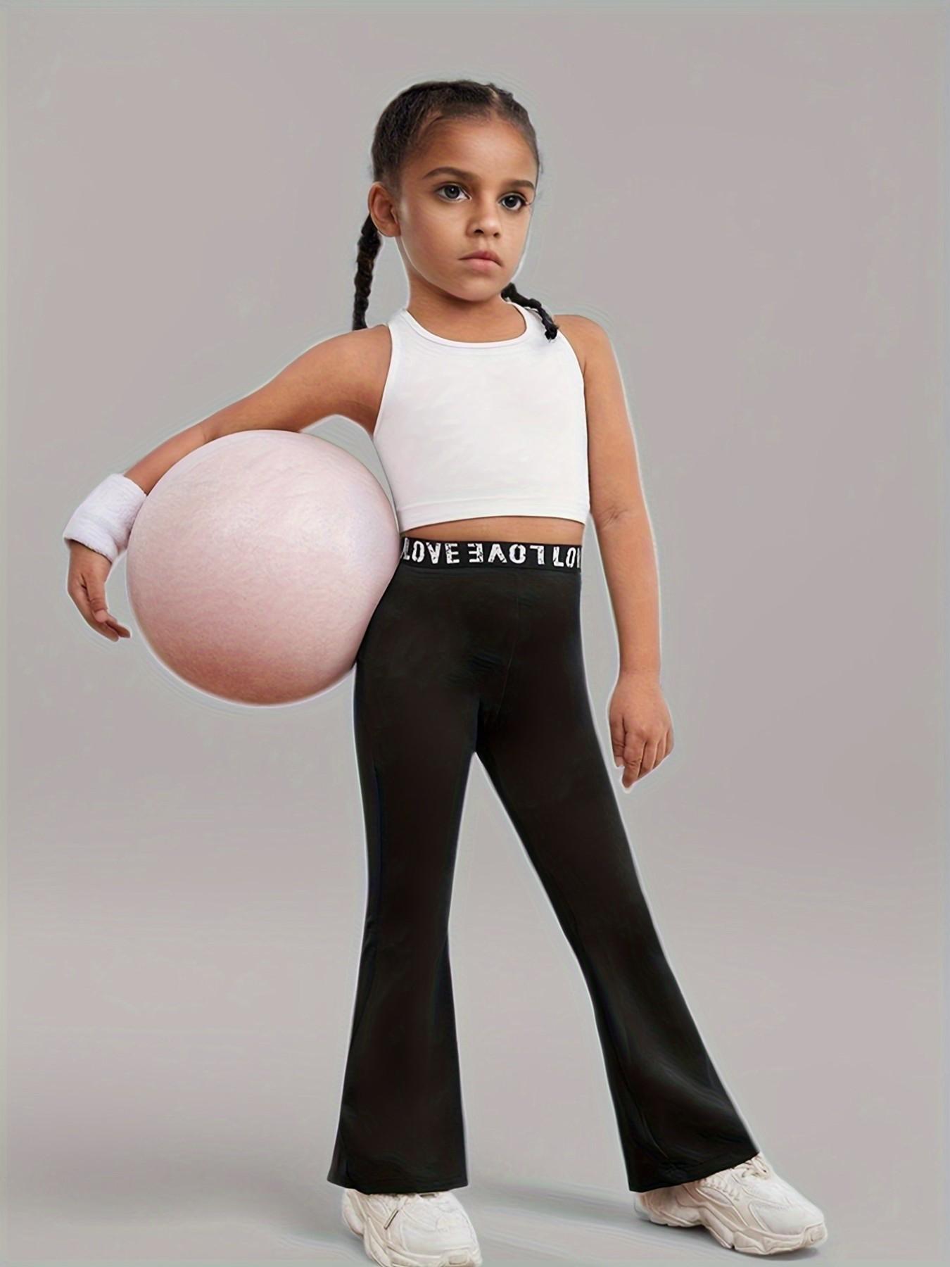 Breathable Girls Flare Pants with Love Waistband, High Elasticity Bootcut Trousers, Comfortable Gym & Daily Wear Bottoms