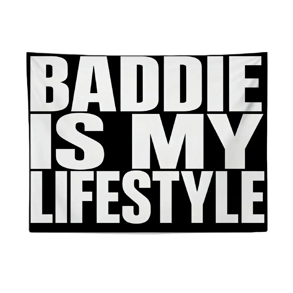 Baddie Is My Lifestyle Tapestry White Background Bold Black Block Letters Wall Hanging Funny Sarcastic Y2K Quote Teen Girls Bedroom Room Decoration Dorm Banner
