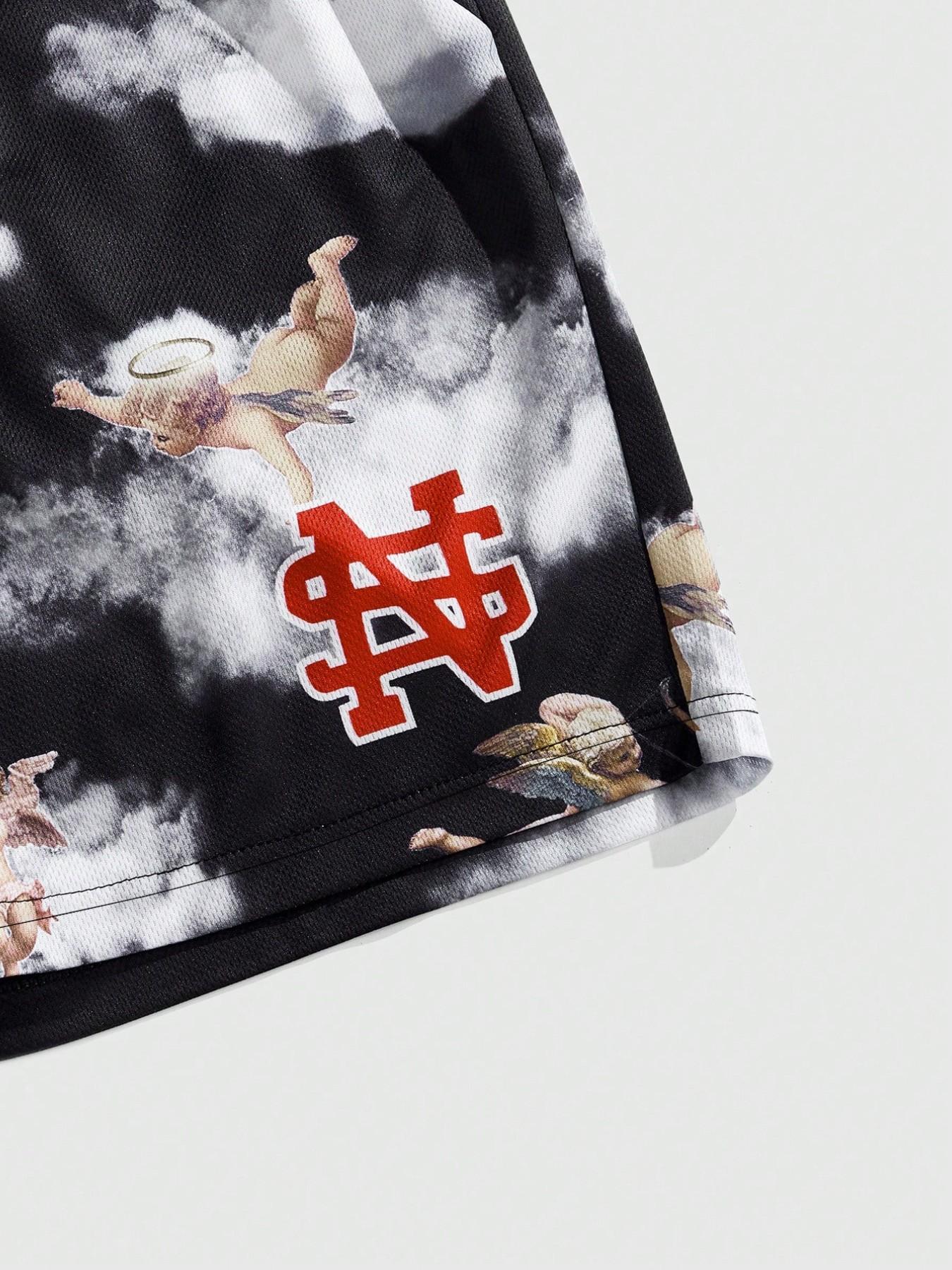 Men's Summer Shorts, Breathable Angel Sports Pants, Loose-Fit Casual Shorts, Street Style Graphic Pattern, Comfortable and Stylish