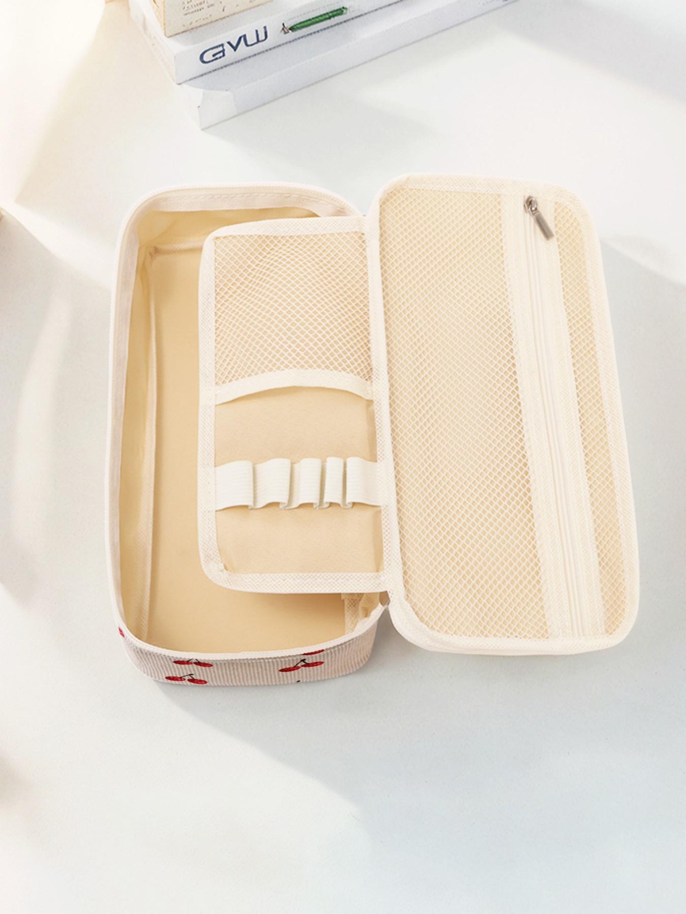 Cherry Pattern Large Capacity Pencil Case, Durable Multi-Functional Storage Bag, Portable Zipper Box for School Office Study Supplies