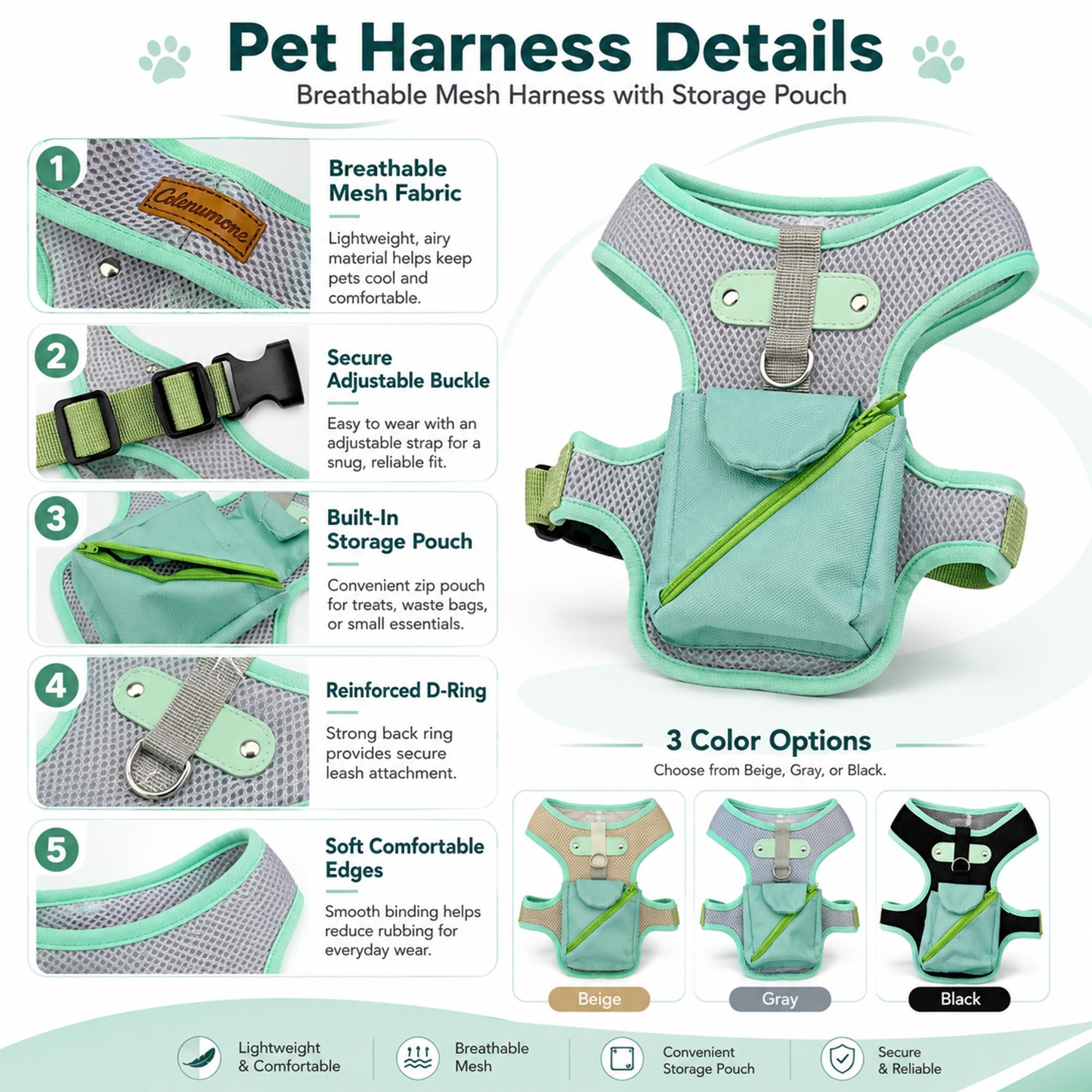 New Pet Harness Vest, Puppy Harness, Comfortable Breathable Design, Non-Restrictive Fit, Suitable for Large Medium Small Dogs, Outdoor Use, Anti-Rush, Anti-Lost