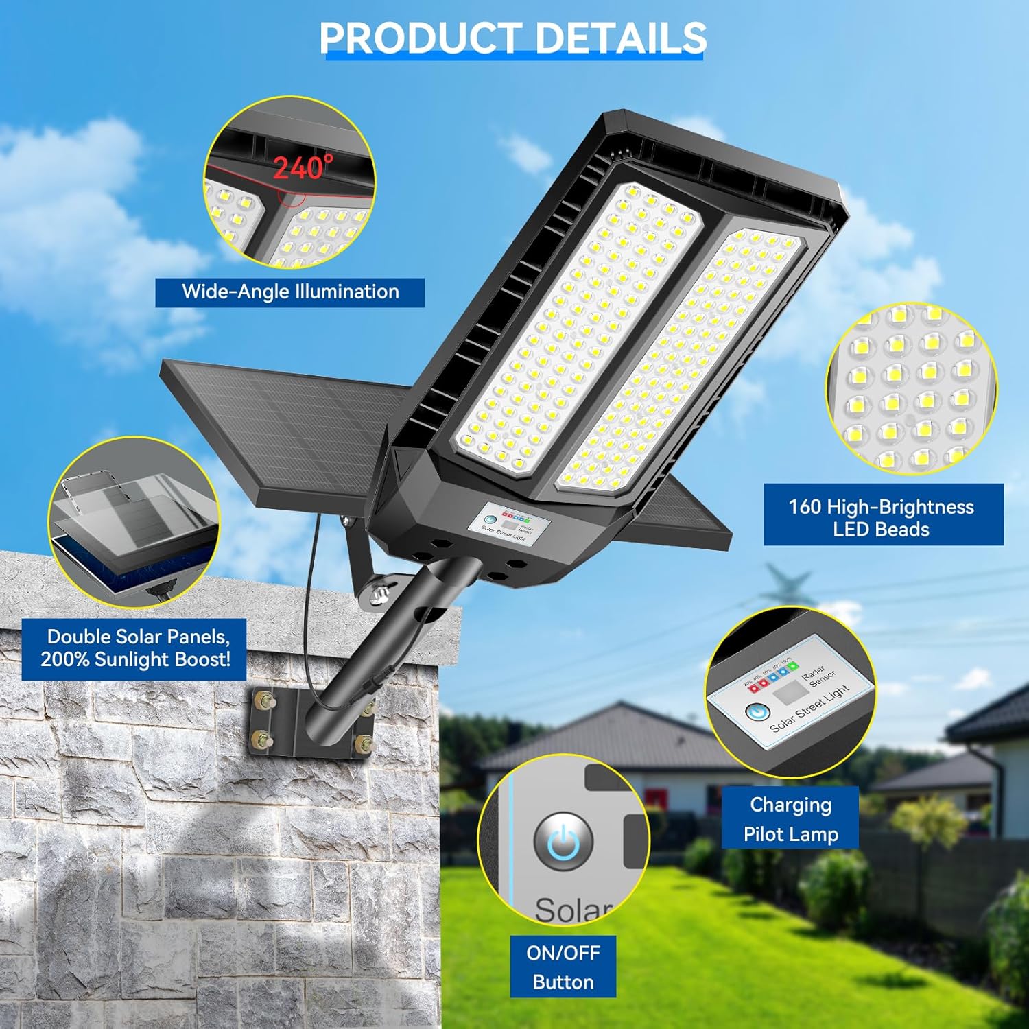 HYKOONT TW16 Utral Dual Solar Sanels Solar Lights Outdoor - All-Weather Performance Dual Solar Light, 6500K Daylight, Large Lamp Beads, Optical Convex Lens,  Motion Sensor and Remote Control, Dusk to Dawn for Yard