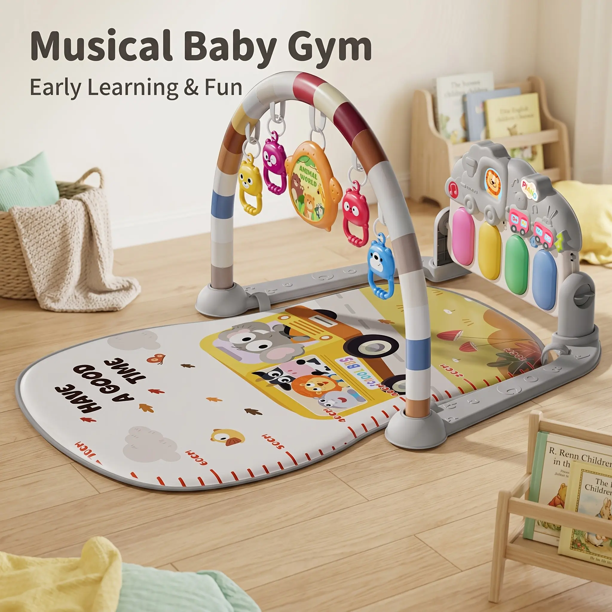 Animal Bus Baby Foot Piano Gym Rack, Infant Game Activity Center, Multifunctional Music Mat, Play Mat for Babies, Early Education Toy, Perfect Gift for Newborns