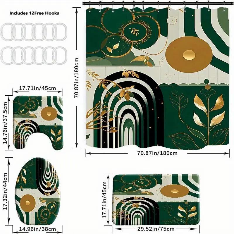 1/4pcs Abstract Pattern Bathroom Decor Set, 4 Countsset Including 1 Shower Curtain & 1 Bathroom Rug & 1 Toilet U-shape Mat & 1 Toilet Lid Cover Pad, Bathroom Restroom Decor Supplies, Home Goods, Shower Curtain Sets