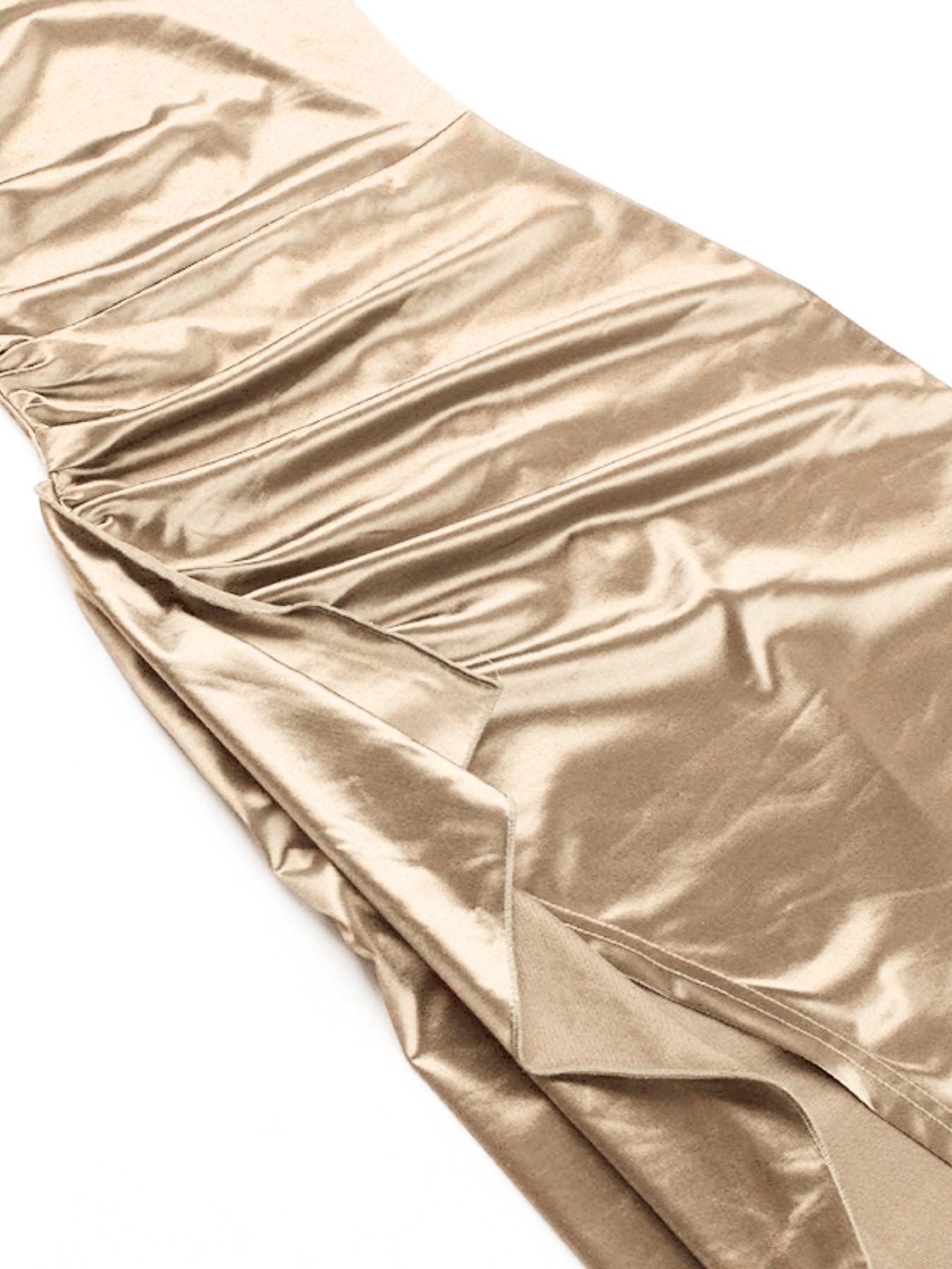 Wowdark Pleated Split Satin Evening Gown, Elegant Formal Party Cocktail Dress for Special Occasions, Luxurious Fabric Design, Perfect for Parties and Events