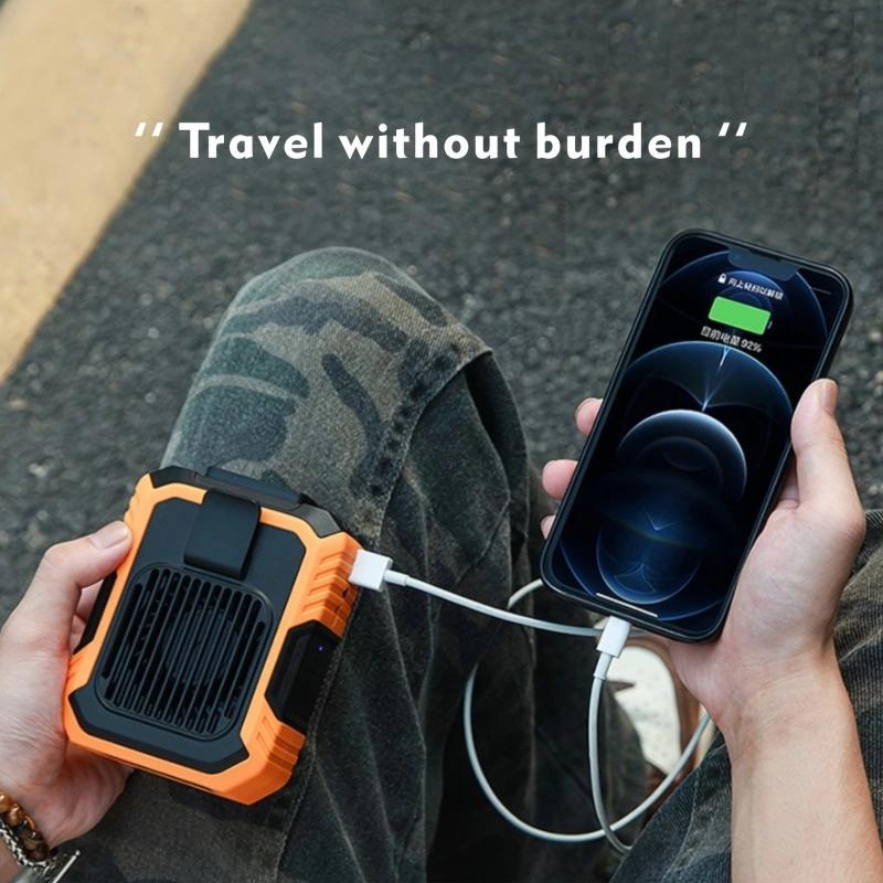 [Spring Deals] Coucur 2026 New Personal Waist Portable Fan USB Rechargeable with Clip & Power Bank 3 Speeds Airflow LED Light Wearable Belt Fan for Outdoor Jobsite Farms Traveling Fishing