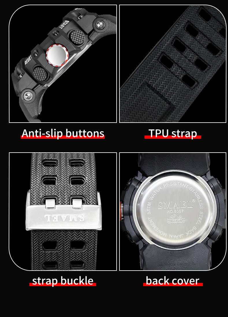 Unisex Modern Translucent Digital-Analog Sports Watch - 50mm Large Round Plastic Case, PU Leather-Polyurethane Strap, Luminous, 50M Water Resistant for Swimming, Showering, Large Size
