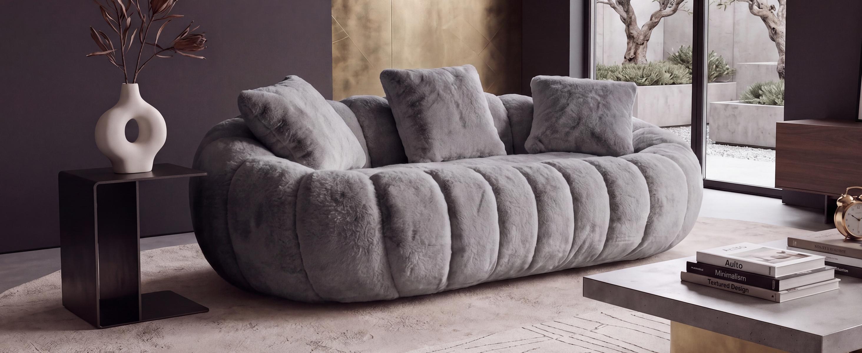 Fluffy Bean Bag Loveseat, Cloud Giant Bean Bag Couch for Adults with Filling and 3 Pillow, Soft Faux Fur Floor Sofa & Cozy Reading Chair for Bedroom, Living Room, Apartment (Grey, Lovesear)