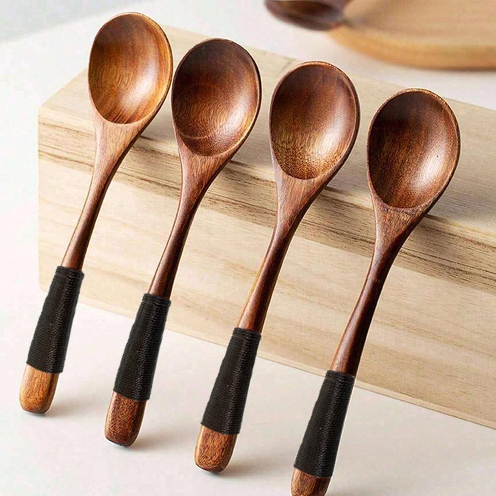 4/6 Piece Japanese Creative Wooden Spoons, Natural Eco-Friendly Soup Spoon, Sweetener Spoon, Baking Spoon Set/Cooking Spoon Set/Serving Spoon Set, Tableware Set, Kitchen Utensils Set, Cooking Tools