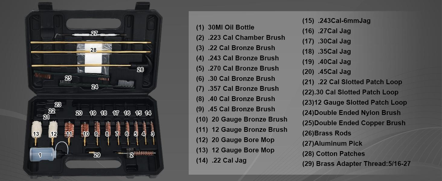 KDO Gun Cleaning Kit Universal Supplies for Rifle Pistol Shotgun with Portable Carrying Case for 12Ga 20Ga .22 5.56mm .223 Chamber .243/6MM .270/284 .30/308 357/38 9MM .40 .45