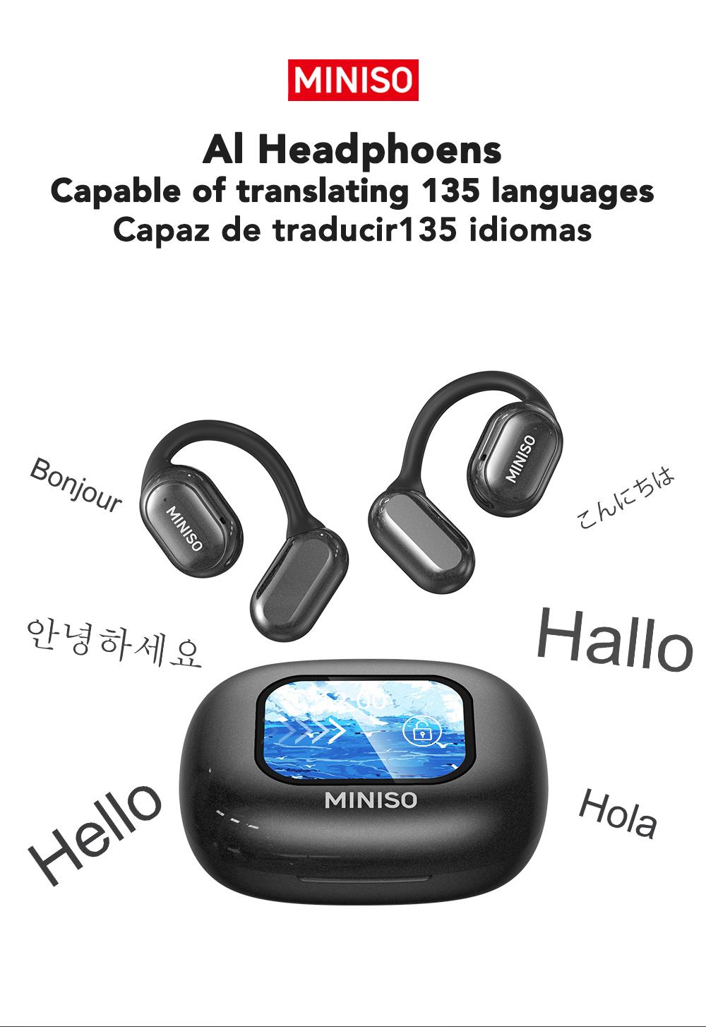 MINISO X30 AI translation earphones OWS Bluetooth earphones IPX5 waterproof 35 hours play time HIFI sound quality OWS earphones immersive high-quality sound effects long-distance connection earphones with charging box built-in microphone