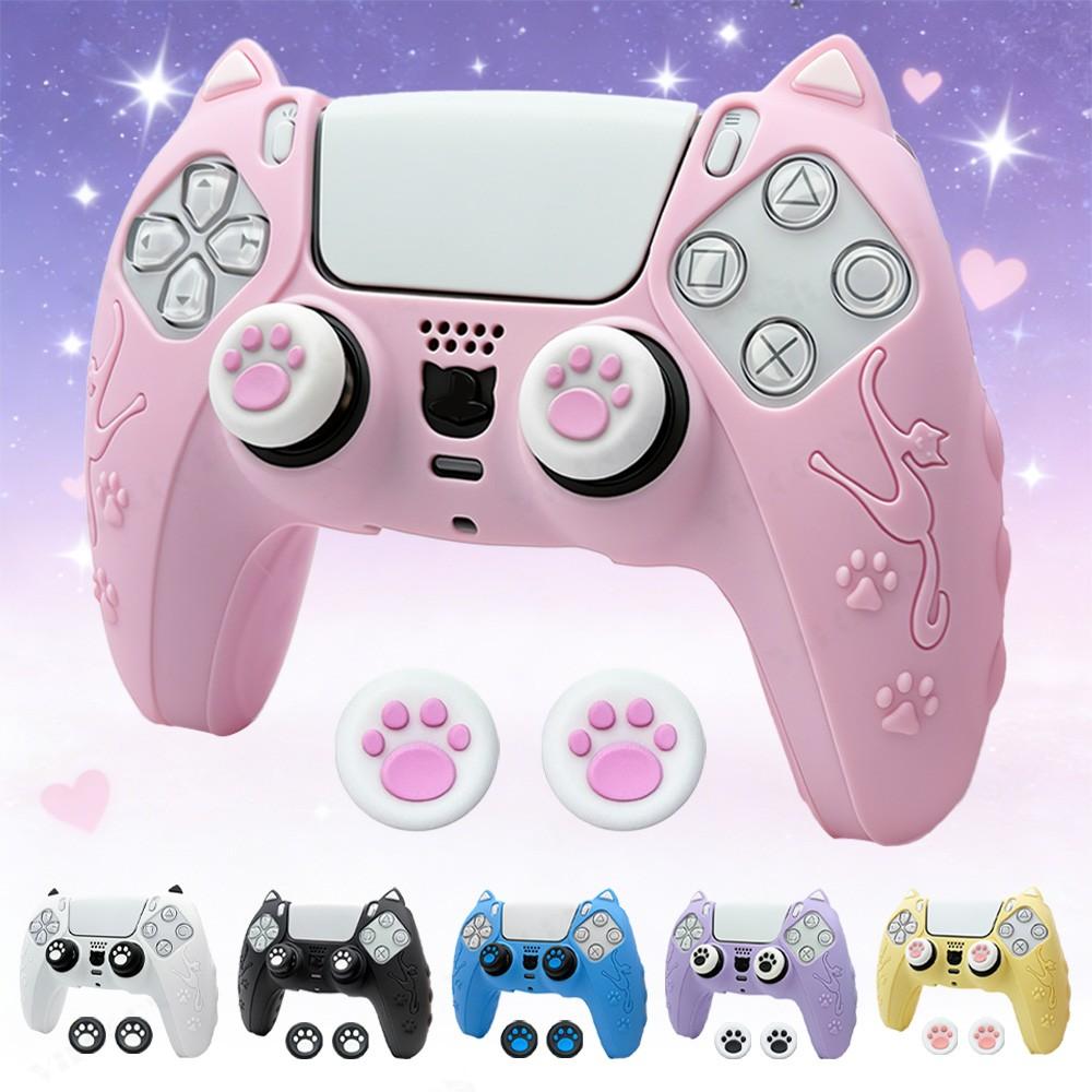 Cute Skin Protection Case for Playstation5 Controller, Includes 1 Handle Cover and 2 Custom Thumb Grips, Perfect Accessory Set, Gaming Console Accessories