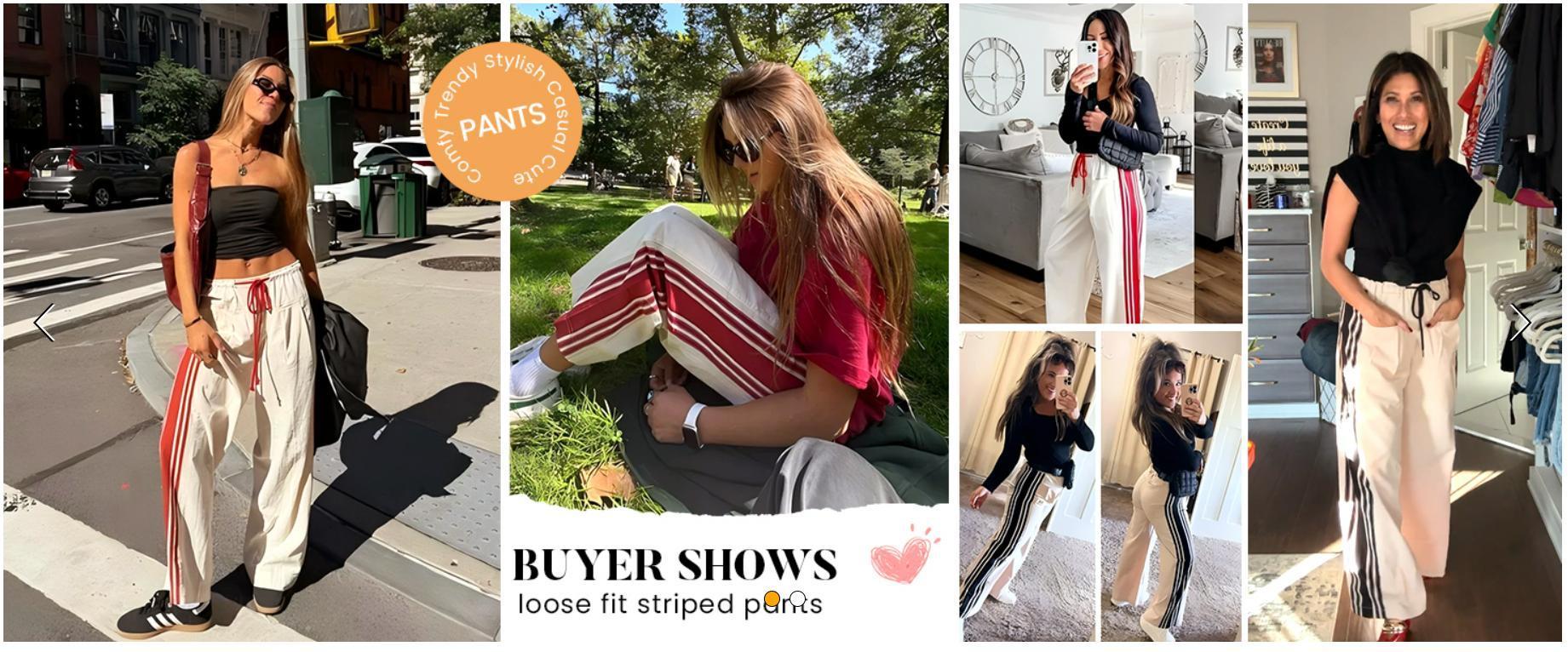 JovenPara Women's Wide Leg Track Pants Drawstring High Rise Side Striped Slouchy Palazzo Pants with Pockets Bottoms Girls