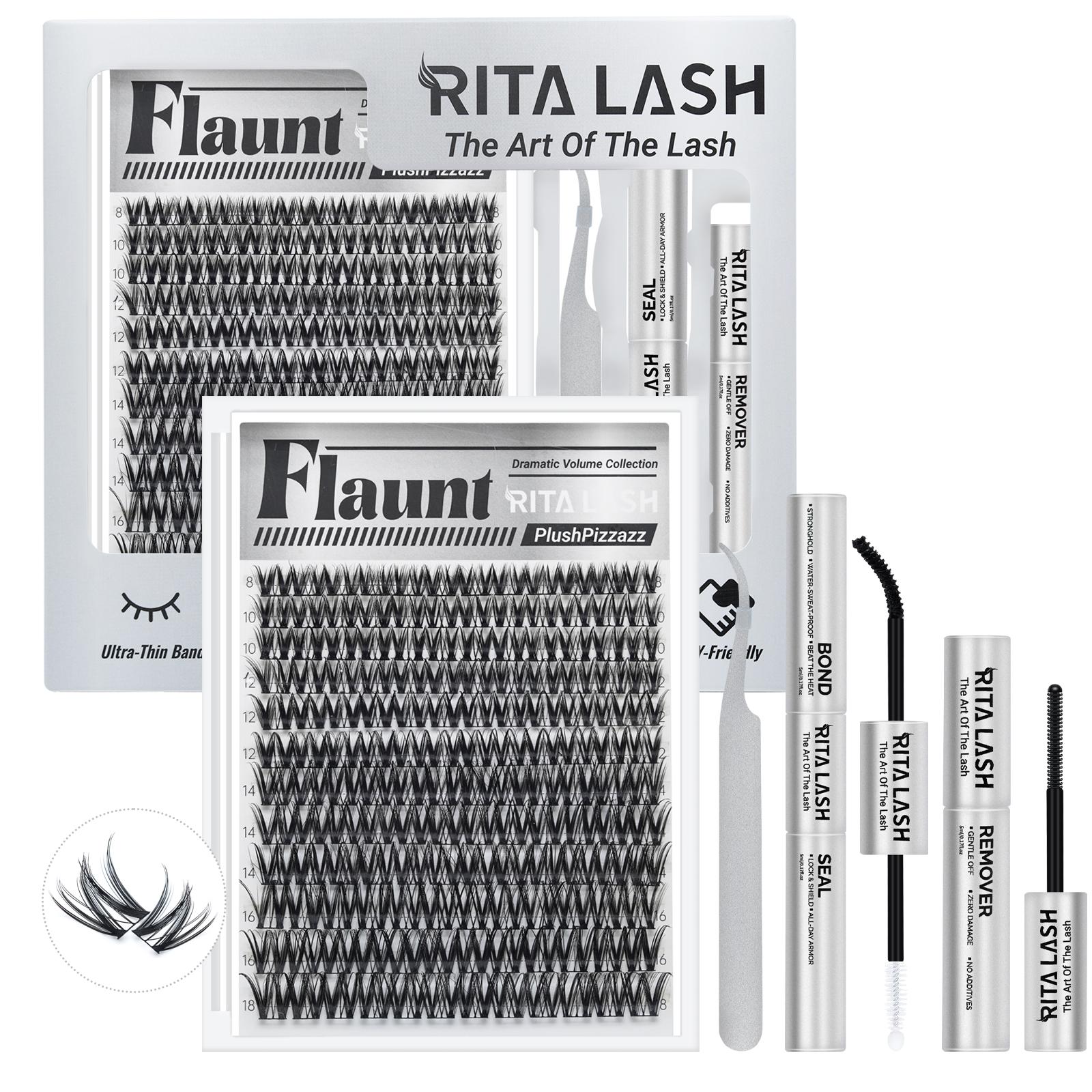 Flaunt | RITALASH 144pcs Clusters Kit Upgrade 2.0 Lashes with Ultra-Dense, Long-Lasting Lashes | Flora | Natural Daily, Volume Style, Manga Style | Beginner-Friendly DIY Lashes | Popular & Must-Have Clusters Kit with Bond and Seal Remover tweezers