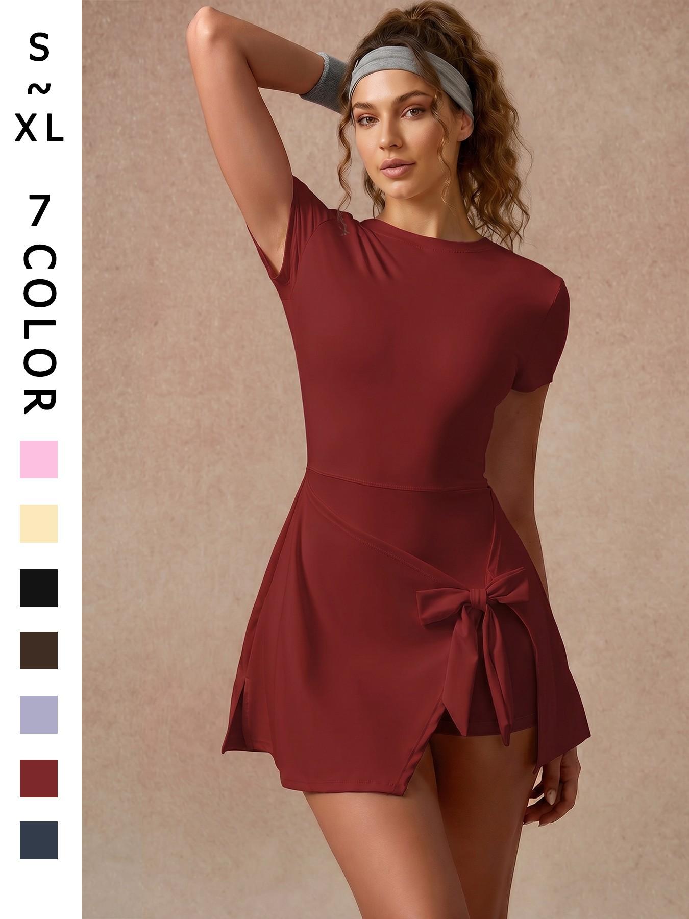 Women's Solid Color Sports Short Sleeve Dress High Stretch Soft Comfortable Slim Fit Backless Design Yoga Dress For Outdoor Running Gym Training Anti-Chafing Sports Tennis Dress Daily Fashion Casual Versatile Women's Golf Sports Skort