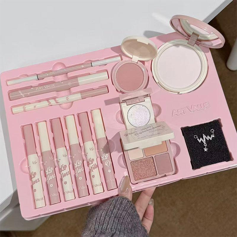 Art Value, Cosmetics Kit, Makeup Combo, Cosmetic Face Makeup Sets, Lip Gloss Blush Eyeshadow Powder Compact, Commuter Simple Makeup Necklace Kit, Full Makeup Equipment, Daily Makeup Kit