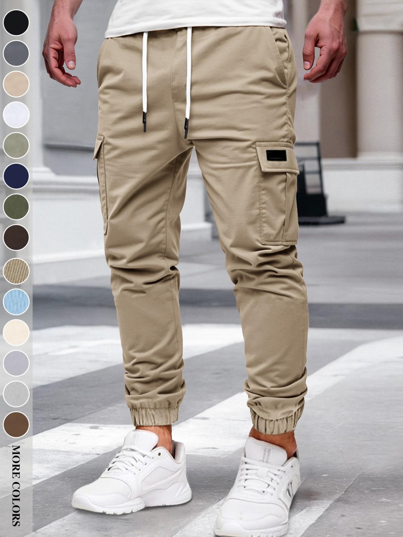 Men's Fall/Winter Everyday Urban Streetwear Cargo Jogger Pants with Cuffed Ankles and Large-Capacity Pockets, Work, Outdoor, City, Slim Fit, Trendy, Casual, Youthful, Minimalist, Versatile, Textured, Individual, Sporty