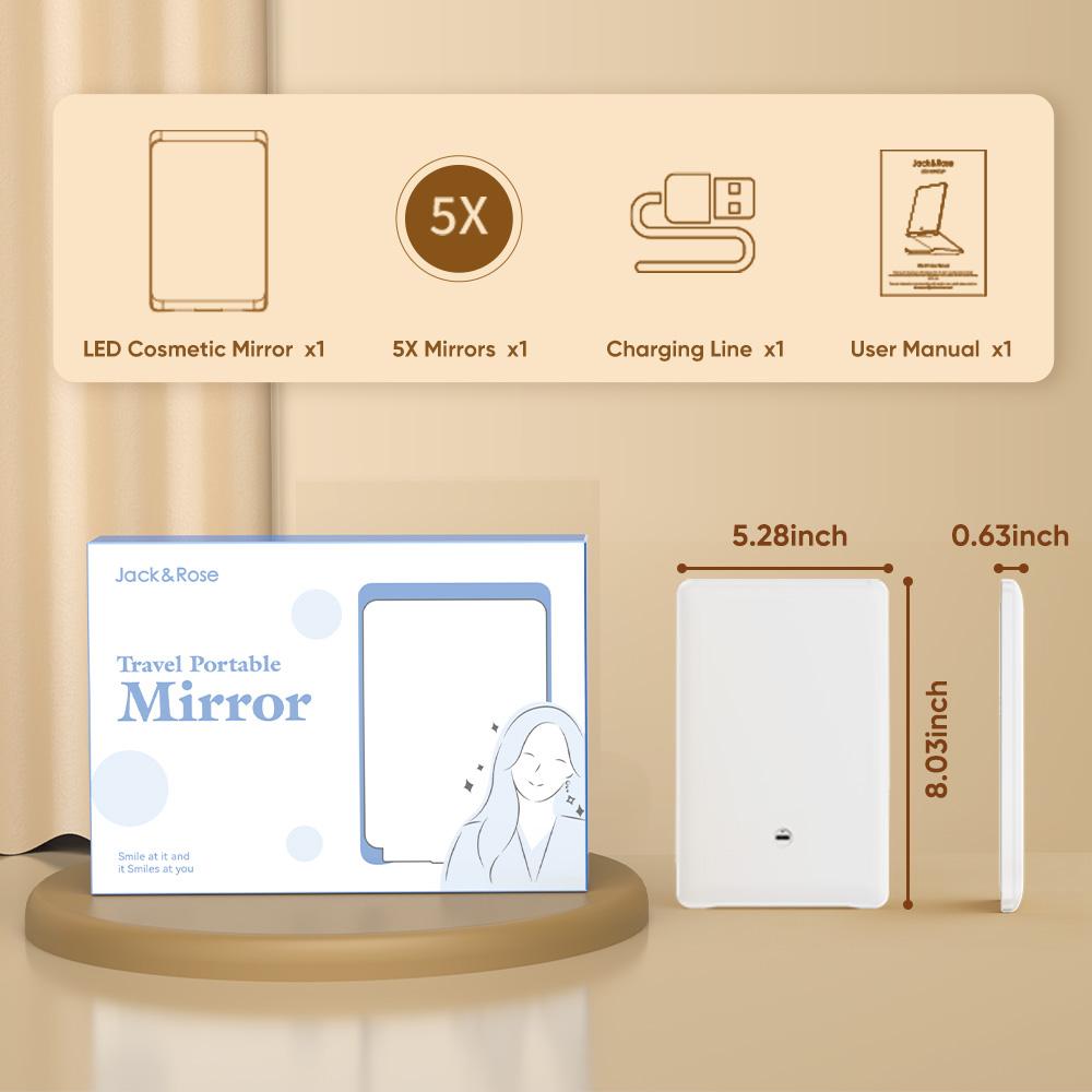 Jack & Rose Travel Makeup Mirror with 3 Color Lights,Adjustable Height and Angle,Portable Folding Mirror,Touchable Screen,Adjust Brightness Summervibes Jack & Rose Travel Makeup Mirror with 3 Color Lights,Adjustable Height and Angle,Portable Folding Mirror,Touchable Screen,Adjust Brightness Summervibes