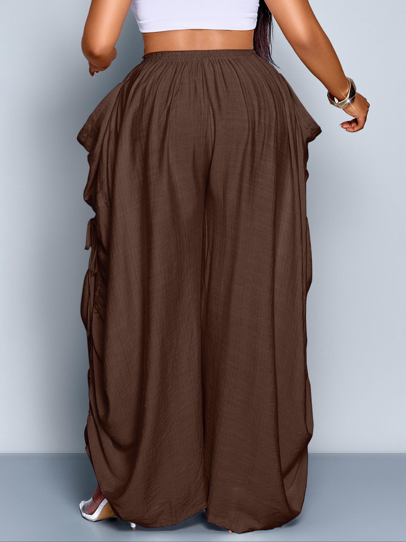 Women's Casual Loose-Fit Wide Leg Pants, All-Season Woven Fabric, Long Plain Design, Daily Commute & Vacation Wear