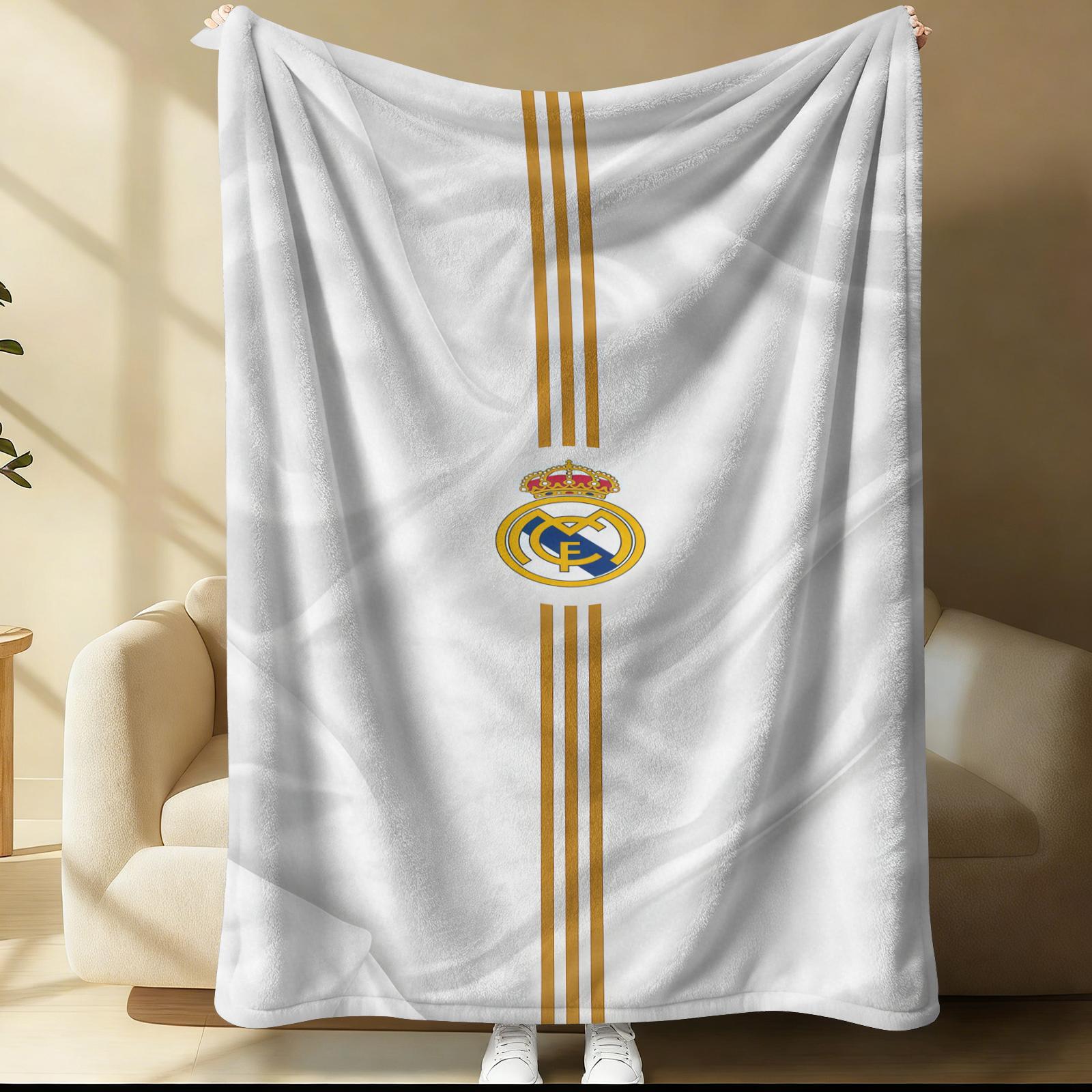 Real Madrid Themed Blanket, Suitable For Daily, Festival, And Birthday Gifts For Children And Adults. 1 Piece Of Soft, Warm, Lightweight Single-Sided Printed Plush Blanket, Suitable For Bed, Sofa, Car, And Room Decoration