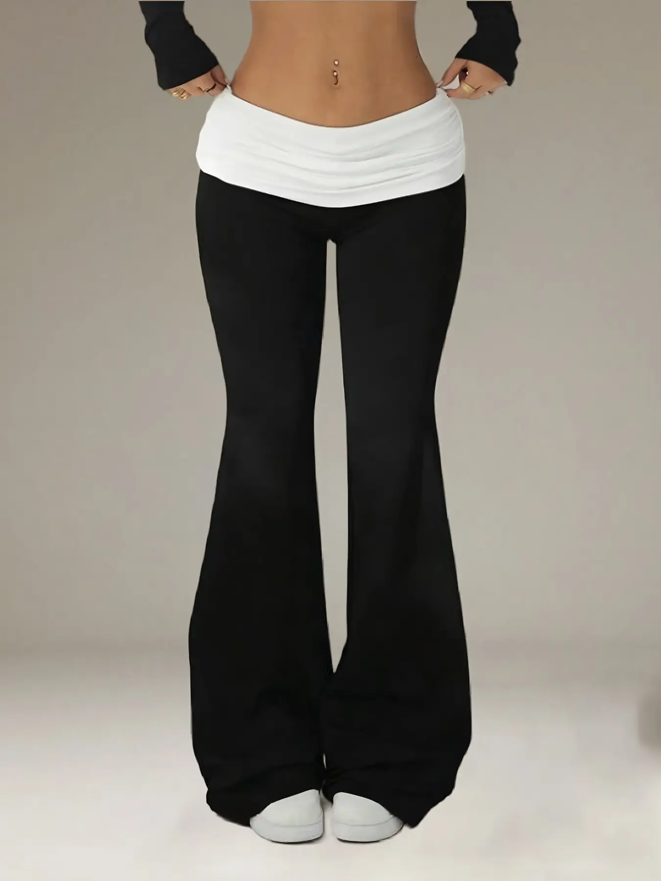 New Women's Leopard Print Low Waist Flare Pants, Elastic Waist Yoga Pants, Elegant Fashion Commute Workout Date Vacation Long Pants, Fitness Workout Pants, Fitness Trousers