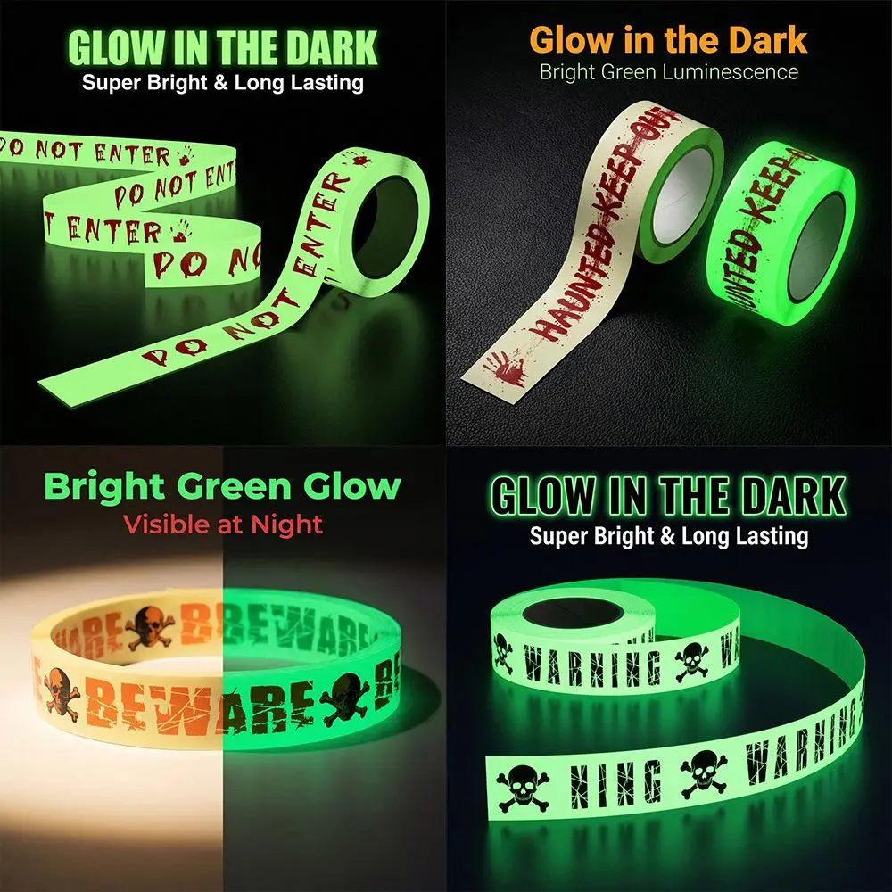 Glow in the Dark Halloween Caution Tape, Haunted Keep Out Warning Tape, Luminous Party Barrier Tape for Haunted House Wall Door Decor