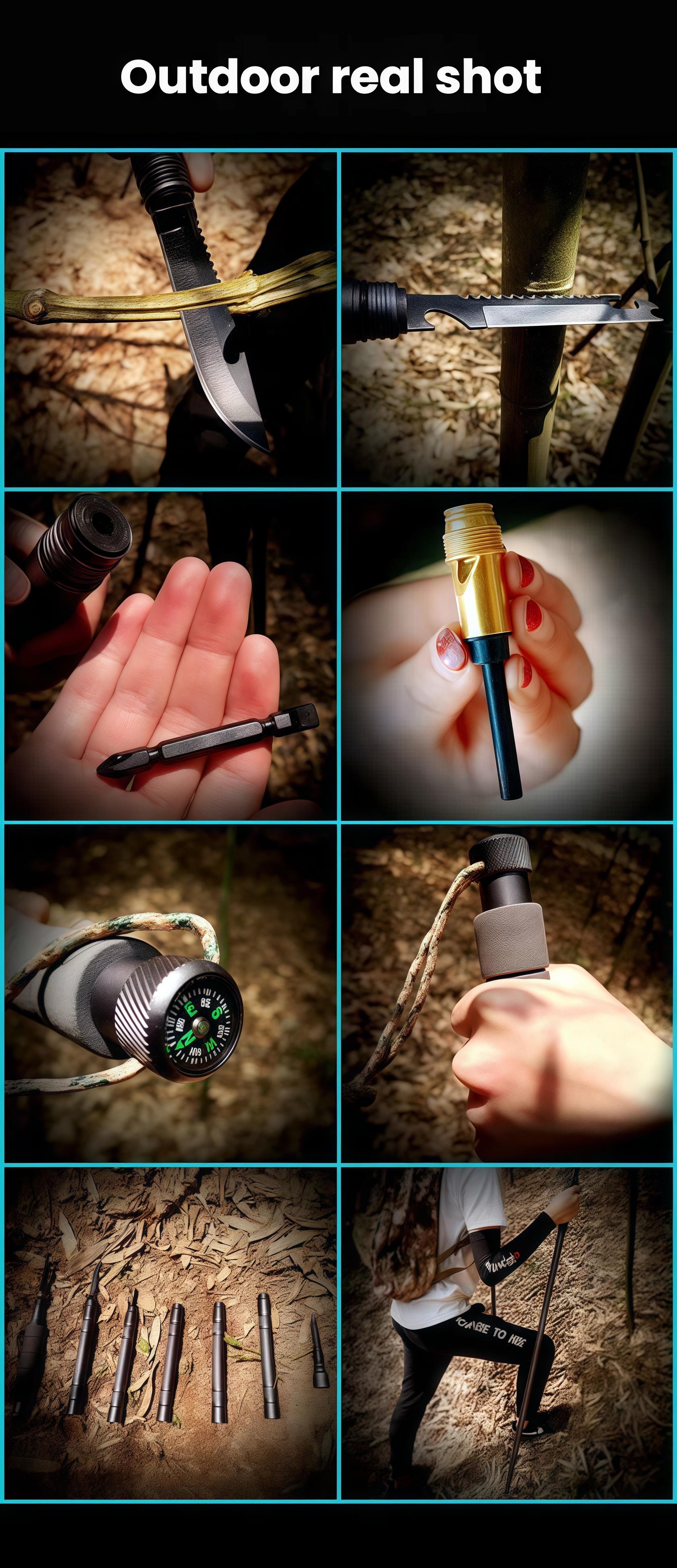 outdoorsmen gift tactical trekking walking Lightweight Adjustable Trekking Pole  mountain climb  7-in-1 Tactical Trekking Pole Your Ultimate Outdoor Survival Companion – Compass, Tinder, Saw Blade & More for Hiking & Camping stick multi-scenario camp con