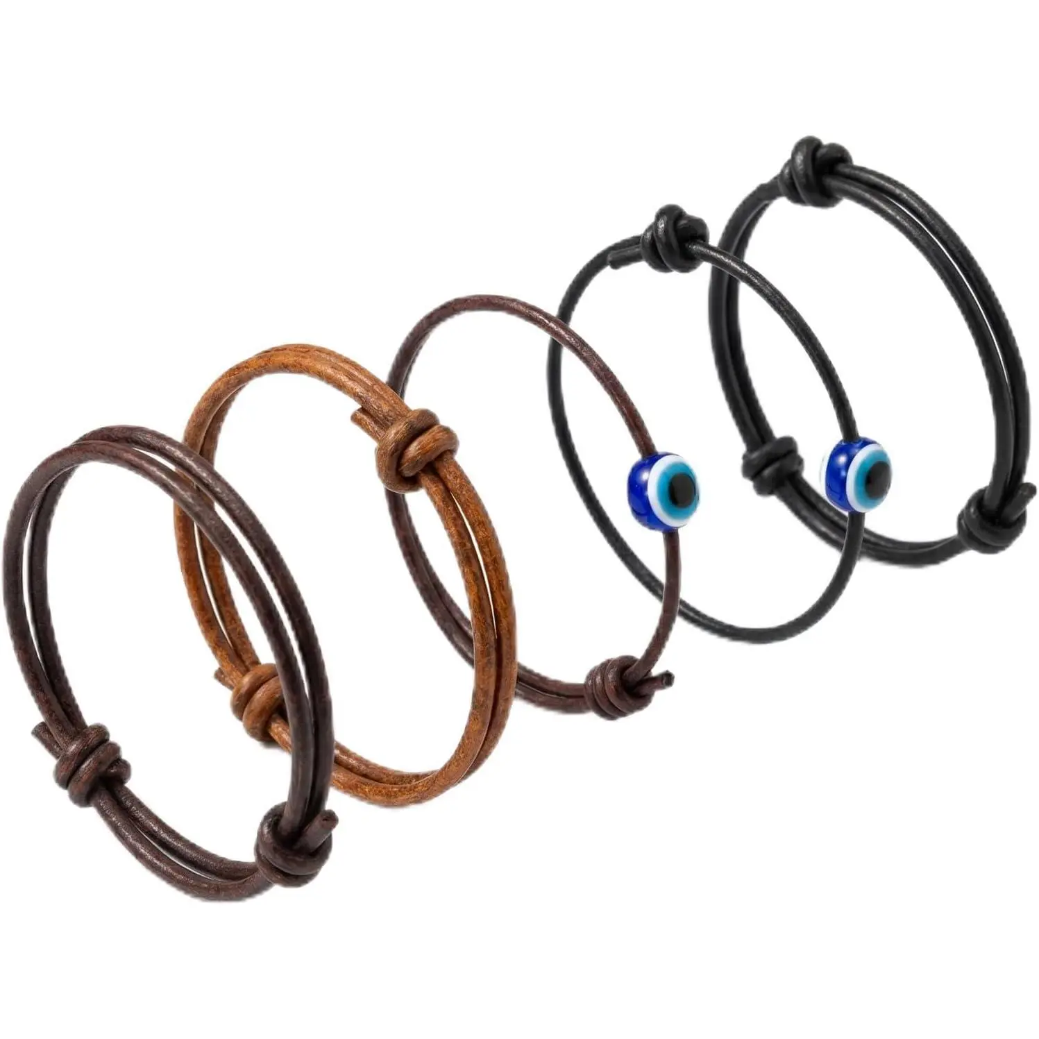 5 count Leather Bracelets Men, Adjustable  String Braided Rope Bracelet