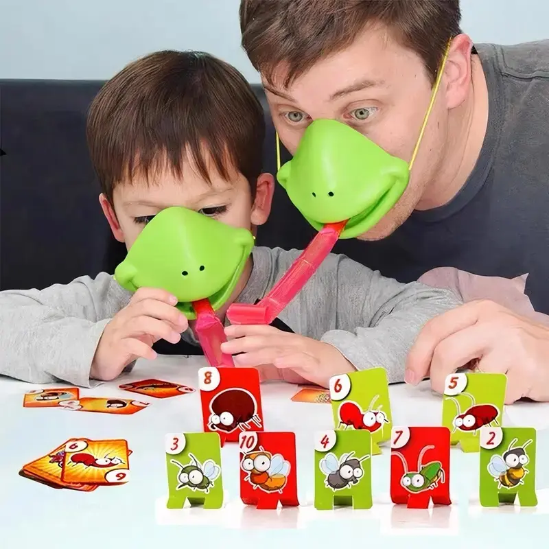 Frog Tongue Mask Set for Kids, Includes 4 Masks and Fun Games, Educational Toy, Christmas/birthday Gift, Animal Head Masks, Funny Face Mask