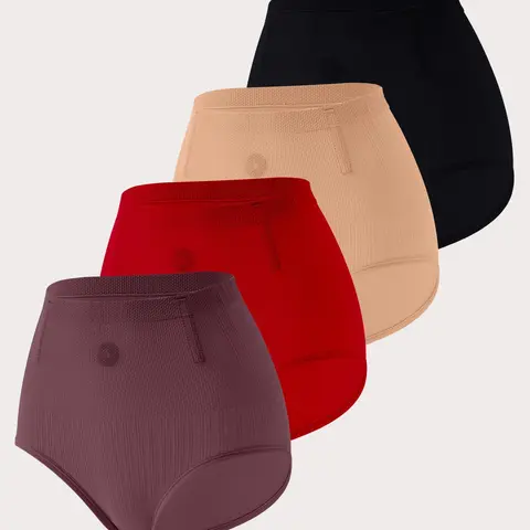 Women's 4pcs Solid Casual High Waist Panty, Tummy Control Butt Lifting Slim-Fitting Shapewear Panties, Comfy Breathable Lightweight Nylon Fitted Knickers for Daily Wear, Underwear for All Seasons, Fashion Comfy Underwear